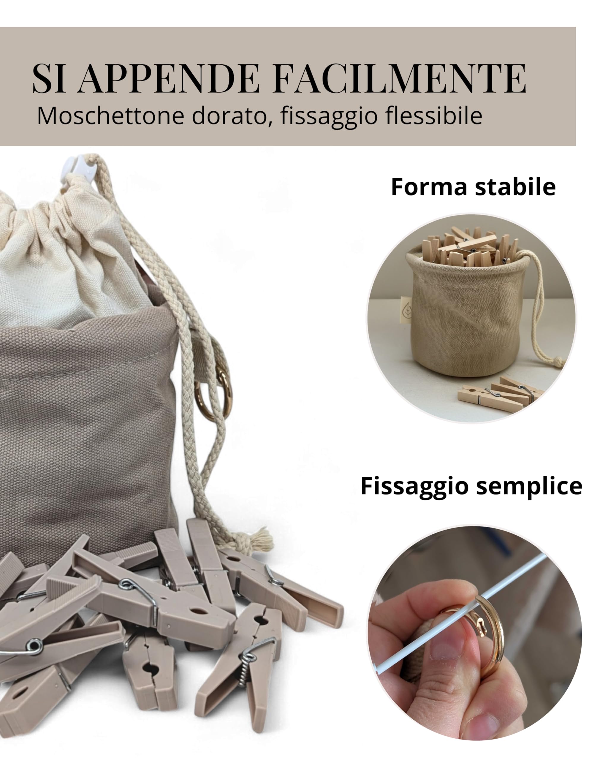 LIVLIG - Sacchetto per mollette da bucato con 50 mollette in plastica riciclata, per mollette da appendere, colore: Antracite