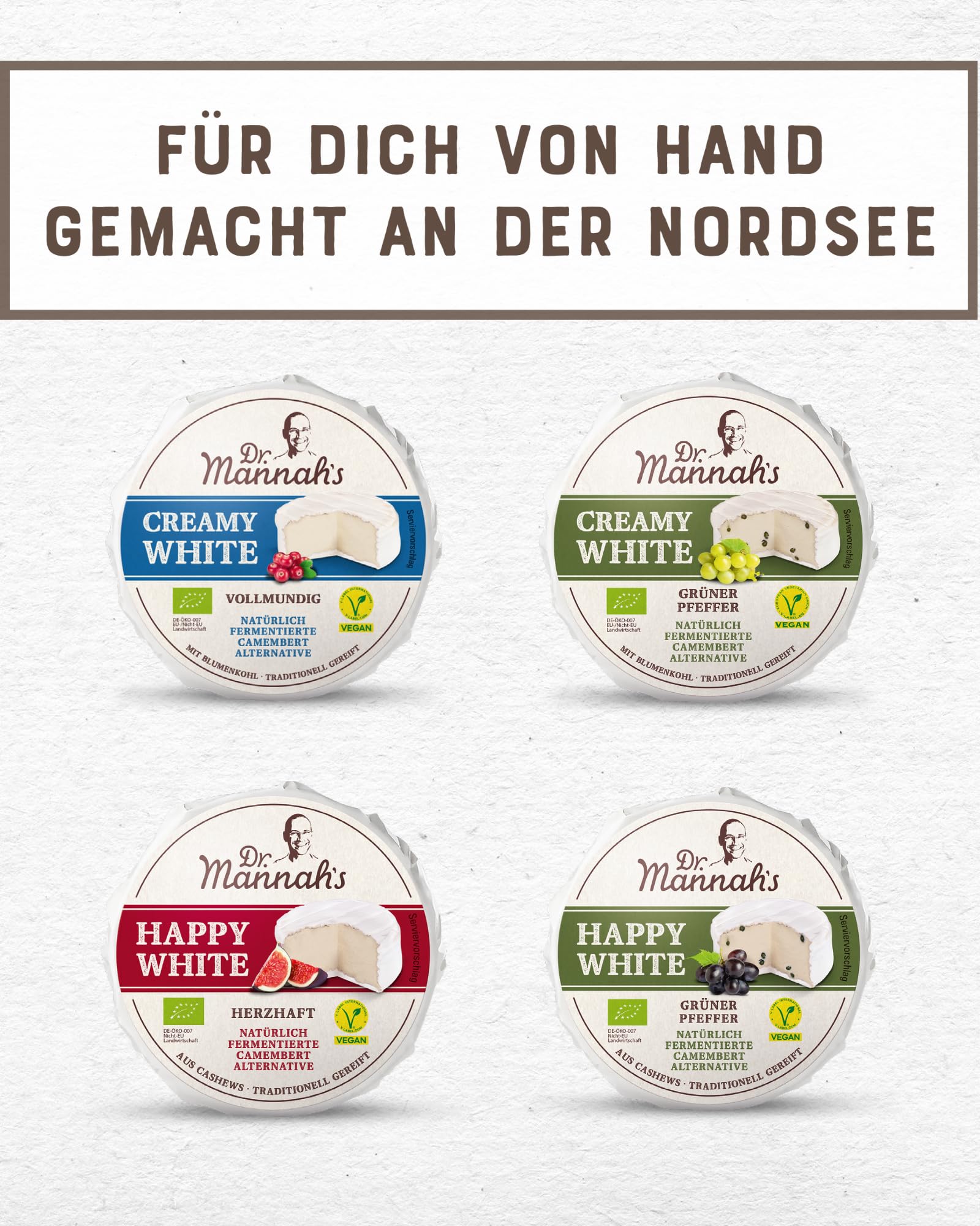 DR. MANNAH'S Vegan Passion Creamy White mit Grünem Pfeffer | Vegane Käse Alternative Auf Blumenkohl-Basis| Natürlich Fermentiert & Ohne Künstliche Zusätze (150g)