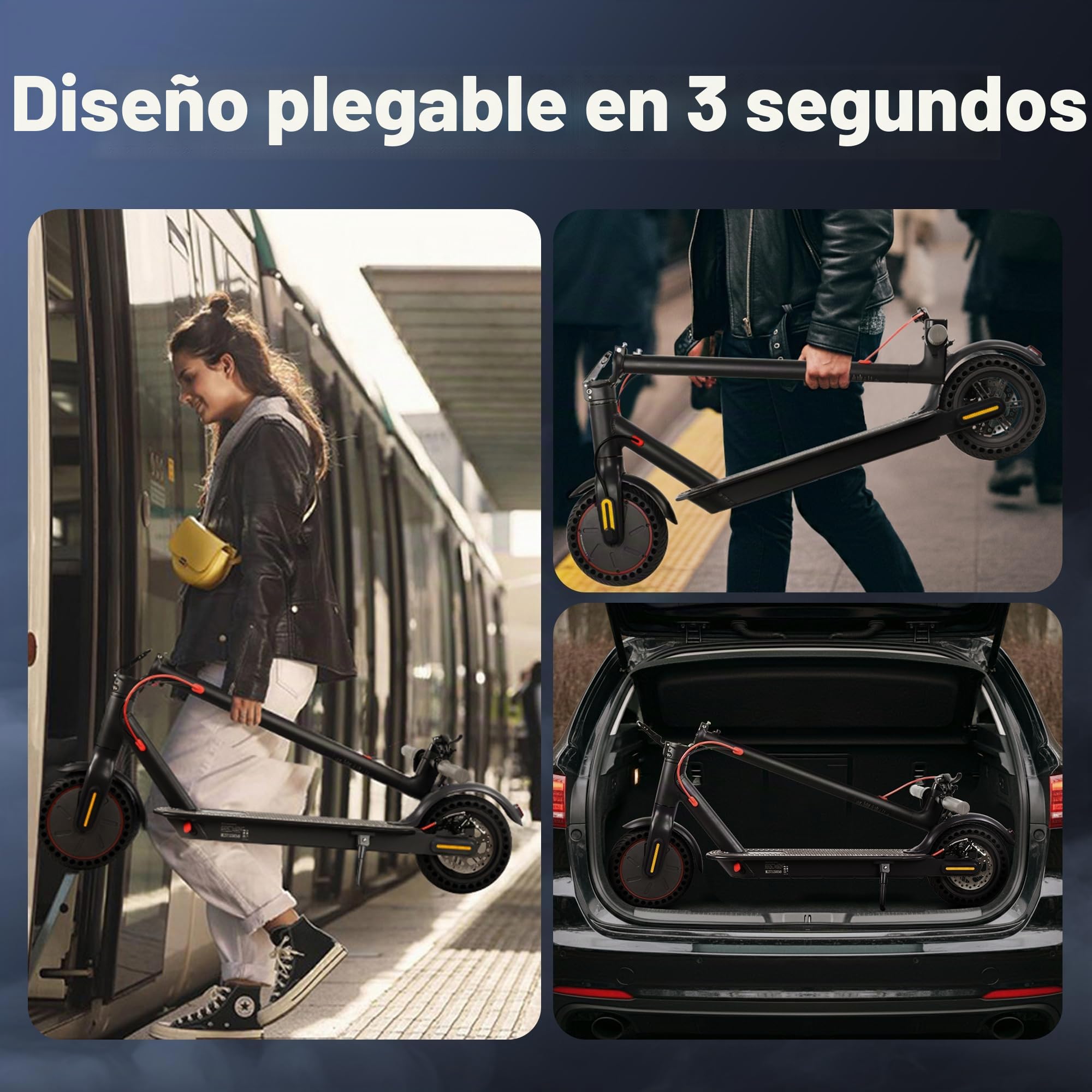 Patinete Eléctrico Plegable Mankeel para Adultos con Ruedas Macizas de 10 Pulgadas, Autonomía de 40 km, Velocidad de 25 km/h, Ideal para Adolescentes y Adultos