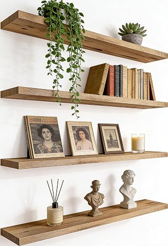 24 Inch Rustic Wood Floating Shelves Farmhouse Wooden Wall Shelves