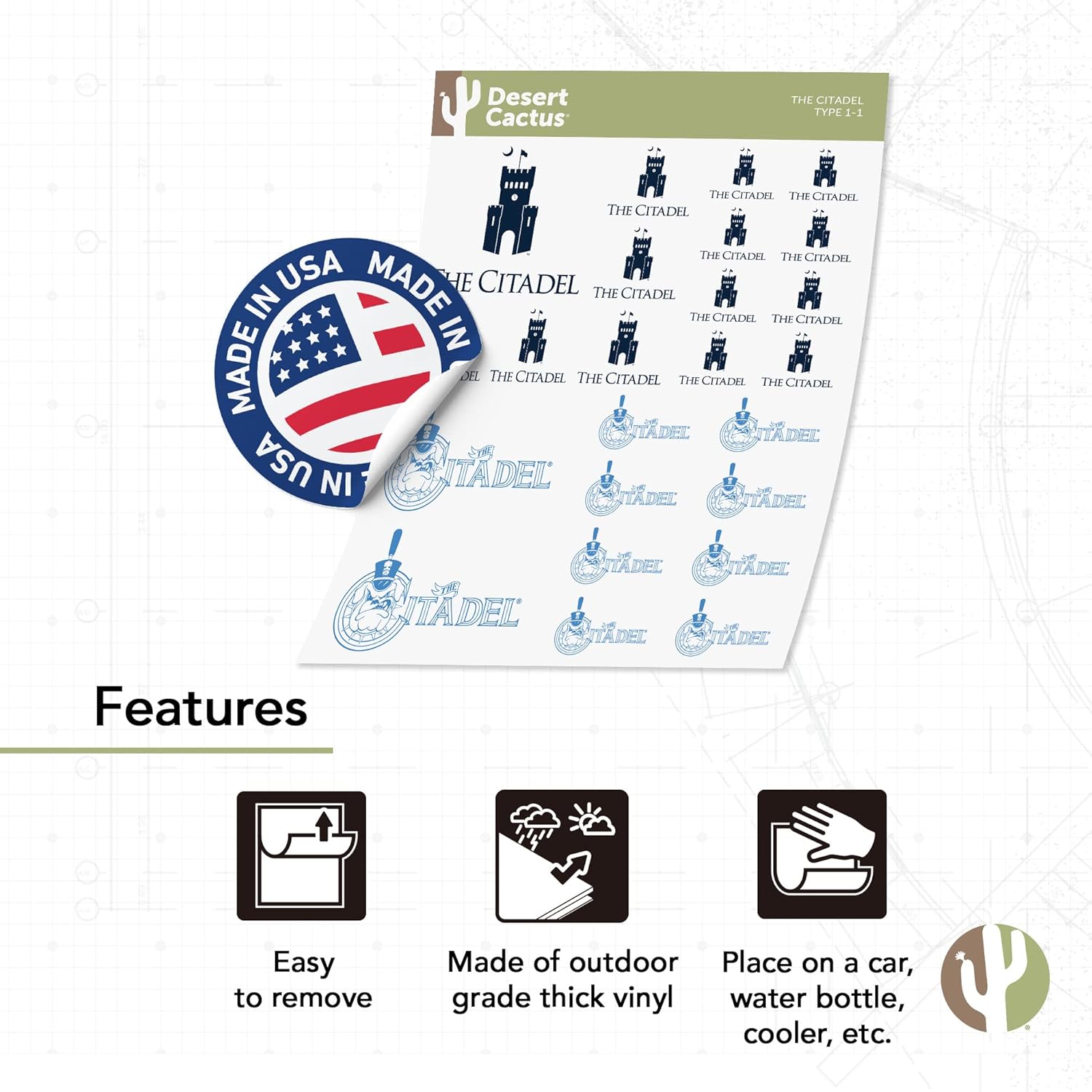 Desert Cactus The Citadel Military College of South Carolina Bulldogs Sticker Vinyl Decals Laptop Water Bottle Car Scrapbook Sheet T1 (Type 1-1) - Image 4