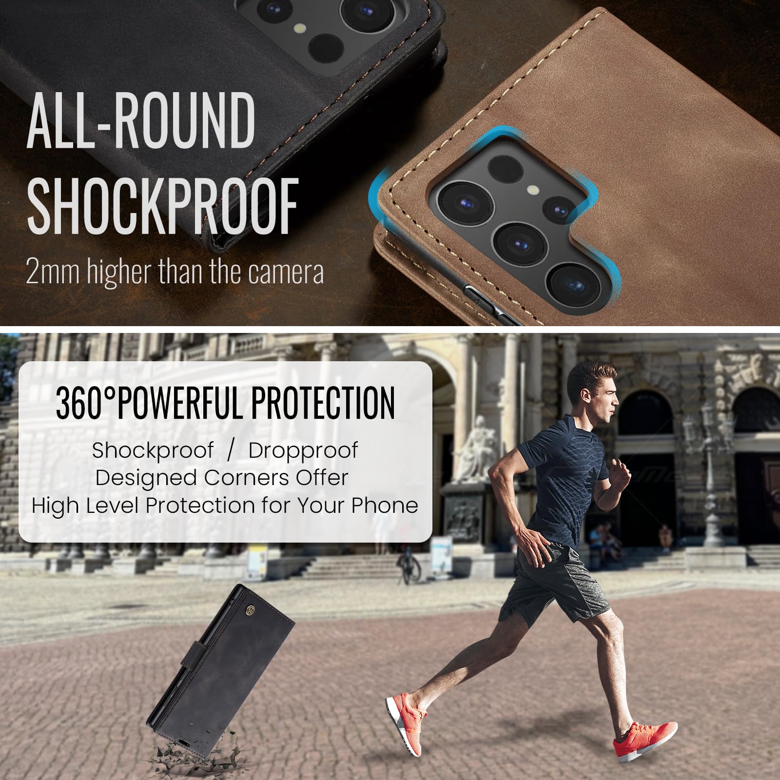 Samokor Cover per Samsung Galaxy S25 Ultra 5G Pelle Flip Custodia Cavalletto Portafoglio Magnetica Carta Fessura Antiurto per Samsung Galaxy S25 Ultra,Nero