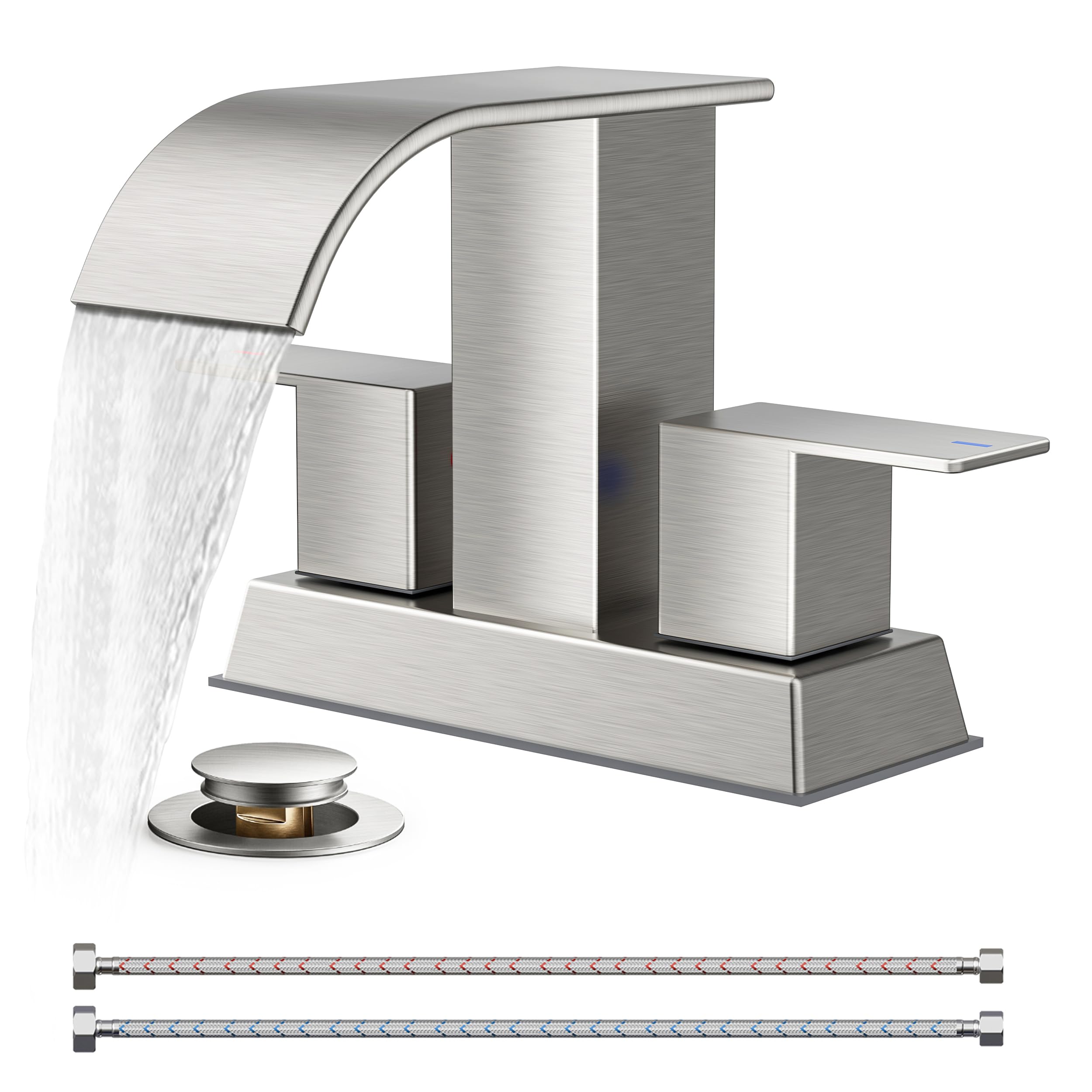Robinet de lavabo central 4 pouces avec deux poignées et conduites d'alimentation - 8