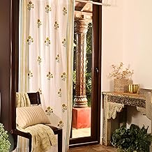 Peepul Tree Marigold Curtains - Door Curtain | 100% Pure Cotton | Block Printed | 30-40% Room Darkeing | Elegant Home Décor Curtains | 7 Feet Long | Mustard & Teal | Made in India | Pack of 1