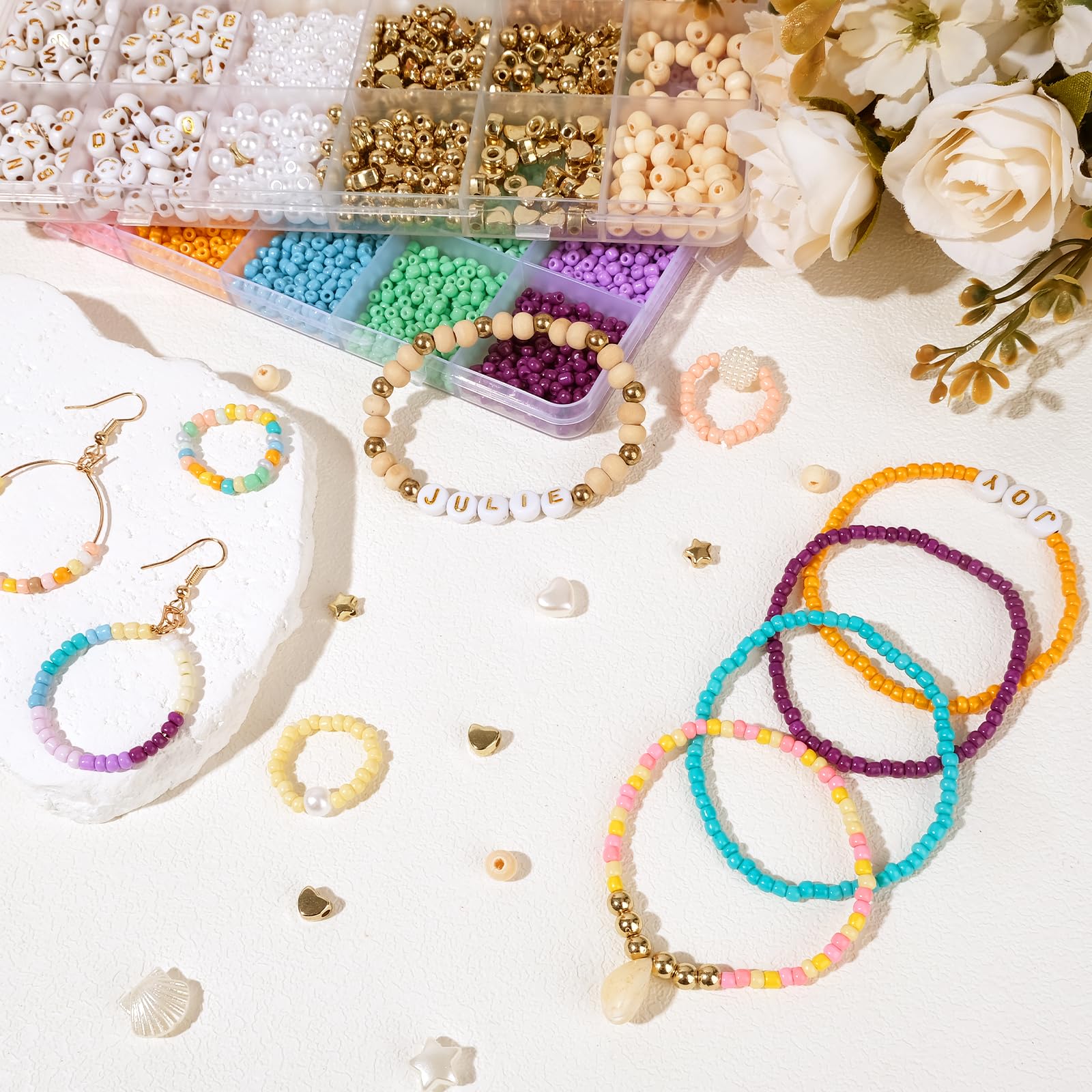 ARTREE 3mm Perline per Braccialetti, 24 Colori Perline per Bigiotteria Fai da te, 6000+ Kit Braccialetti con Lettere per Fai da Te Perle di Braccialetti, Collane, Bigiotteria, Regali
