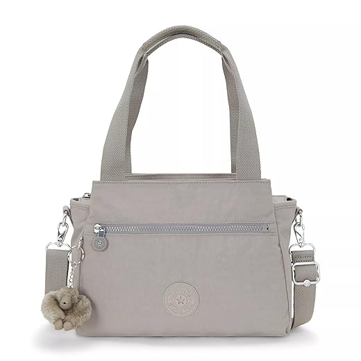 Kipling womens WomenÂ’s Elysia Bag, Lightweight, Multi-compartment Magnetic Snap Pockets, Nylon Shoulder Crossbody Bag, Grey Gris, 11.5 L x 9 H 5 D US