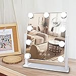 SLIMOON Hollywood Vanity Mirror with Lights, 9 Dimmable LED Bulbs Lighted Makeup Mirror with Detachable 10X Magnification Mirror, 1200mAh Rechargeable, 3 Color Lights, Gifts for Women Mom Teen Girls