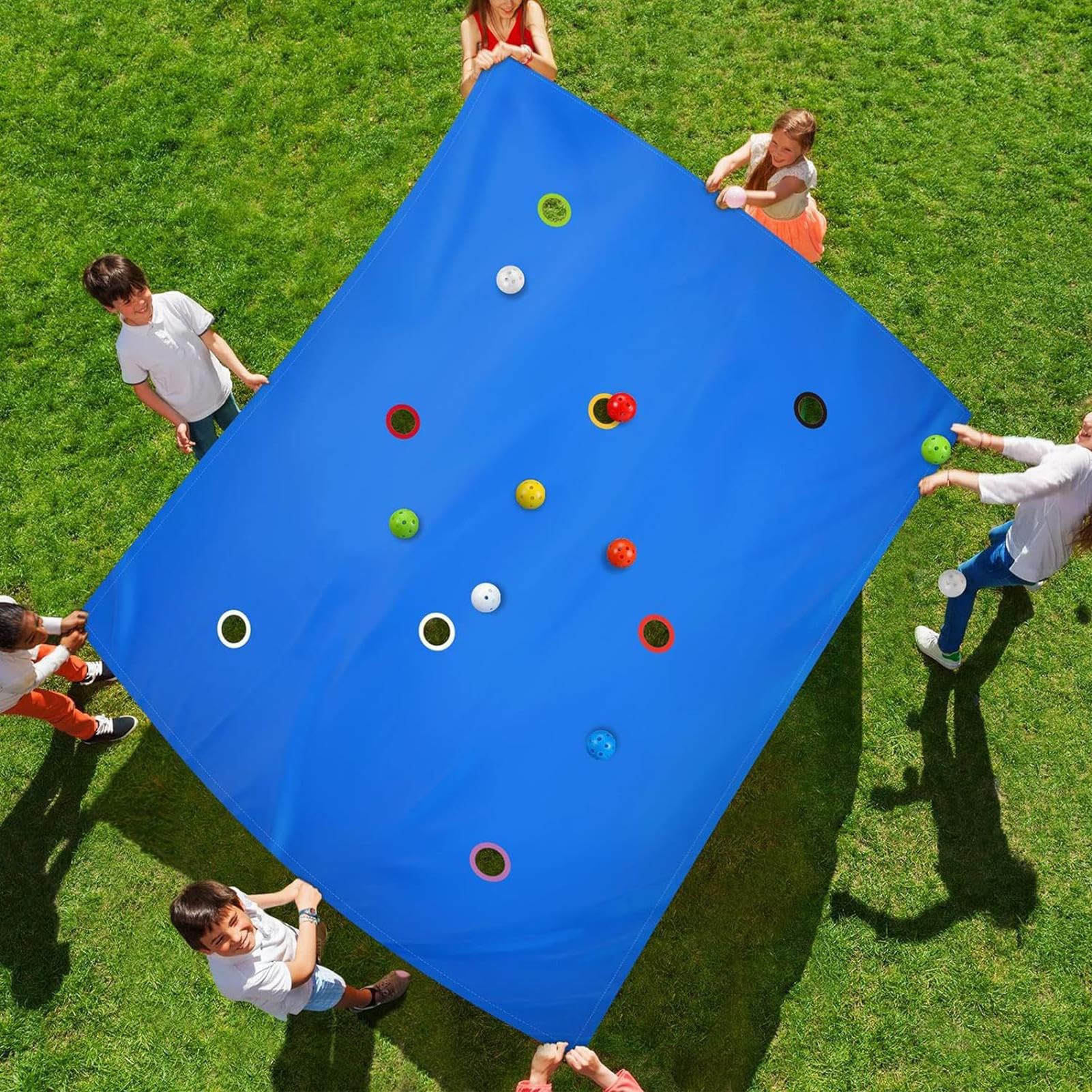 Planenset für Teamarbeit, kooperative Gruppenaktivitäten mit 6 Bällen | Sportaktivität für Jugendliche, Erwachsene und Familie