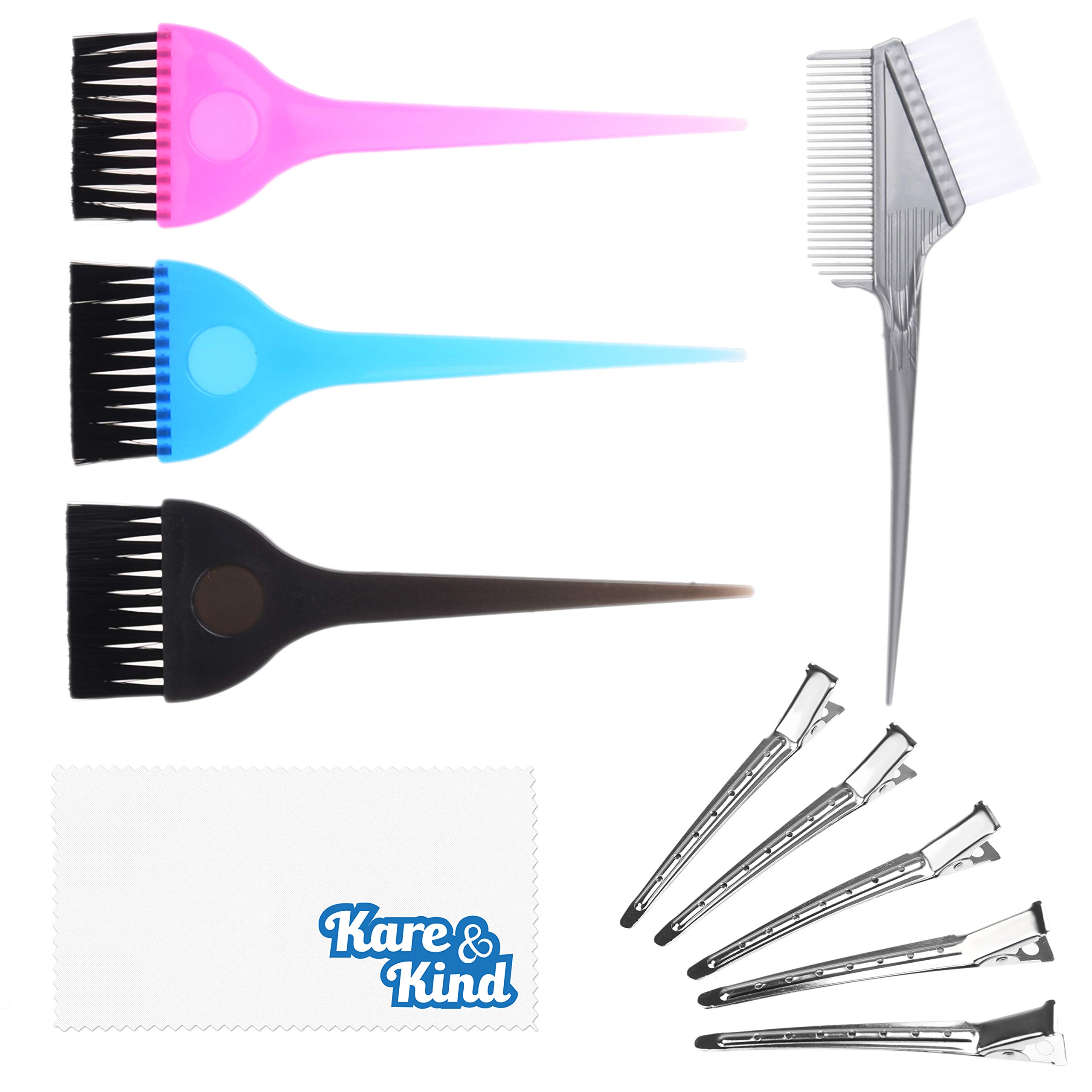 Kare Kind & 9 Pcs Hair Coloring and Styling Kit - 3x Single Brushes, 1x Hair Dye Comb-Brush, 5x Hair Clips- For Balayage, Highlights, Foiling, Micro Braiding, Keratin Treatment - DIY, Home, Salon Use