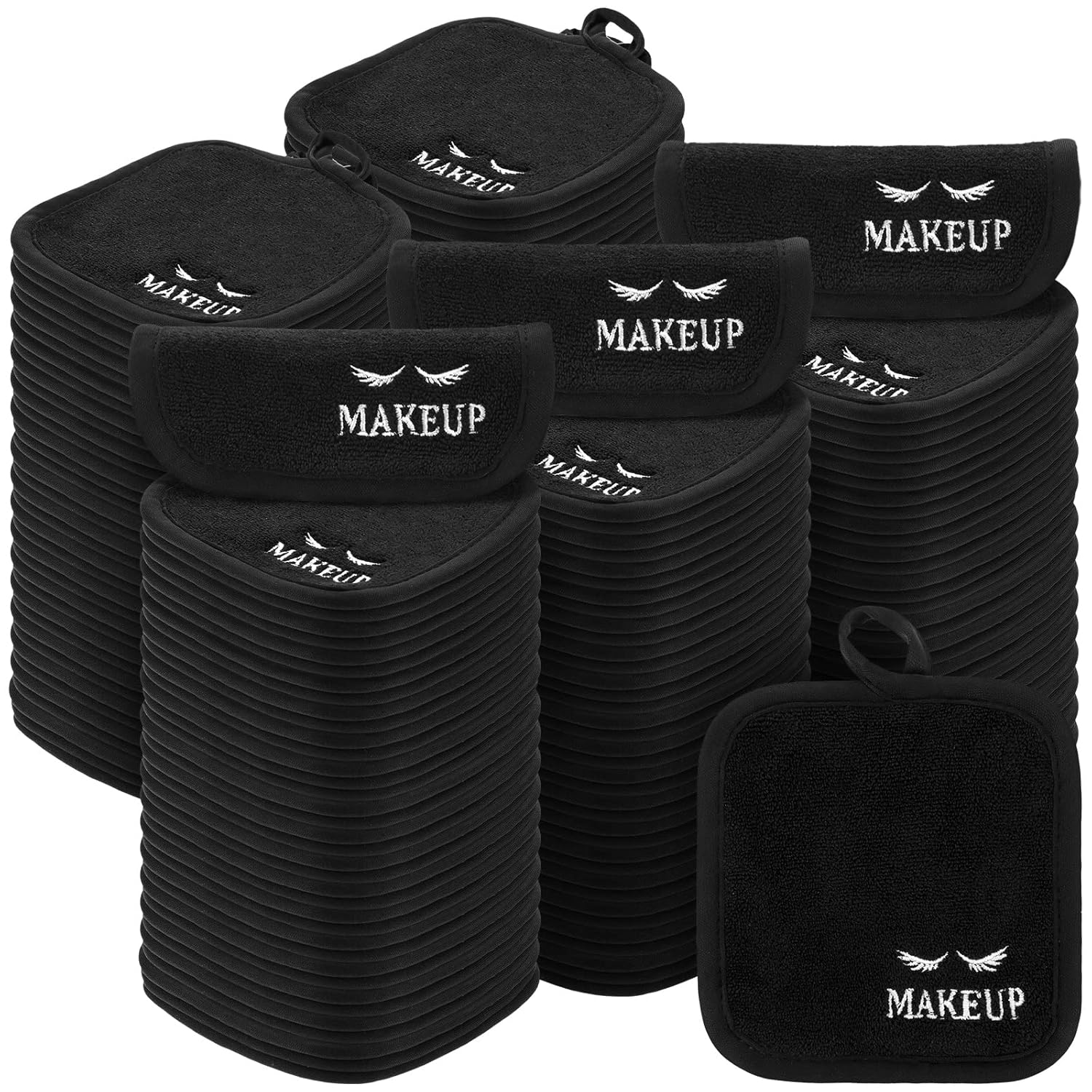 Mixweer 100 Pcs Reusable Makeup Remover Cloth Black Makeup