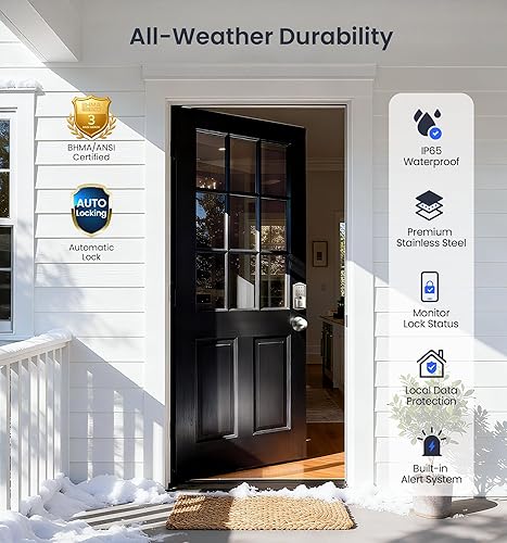 Miniatura 6 de Veise VE027-K - Cerradura inteligente WiFi integrada con 2 perillas, juego de manijas de bloqueo de puerta de entrada sin llave para puerta