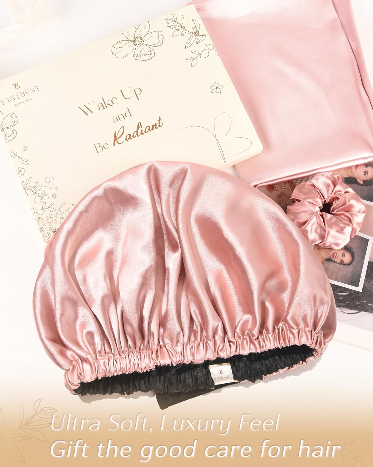 YANIBEST Adjustable Satin Bonnet Double Layer Hair Bonnet for Sleeping Bonnets for Women Hats Curly Natural Hair, Blush Pink - Image 6