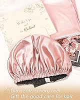 Vista 6 de YANIBEST Capó de satén de doble capa de seda ajustable para el cabello para dormir, capó para el cabello para mujeres, cabello rizado y natural