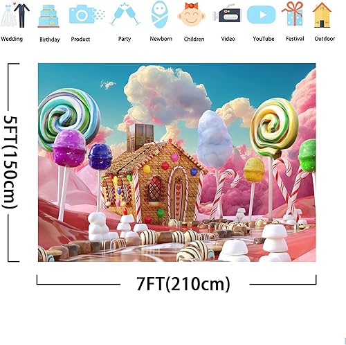 Miniatura 4 de SVBright Candyland - Telón de fondo de 7 pulgadas de ancho x 5 pulgadas de alto color rosa caramelo de algodón abstracto fantasía divertida nube