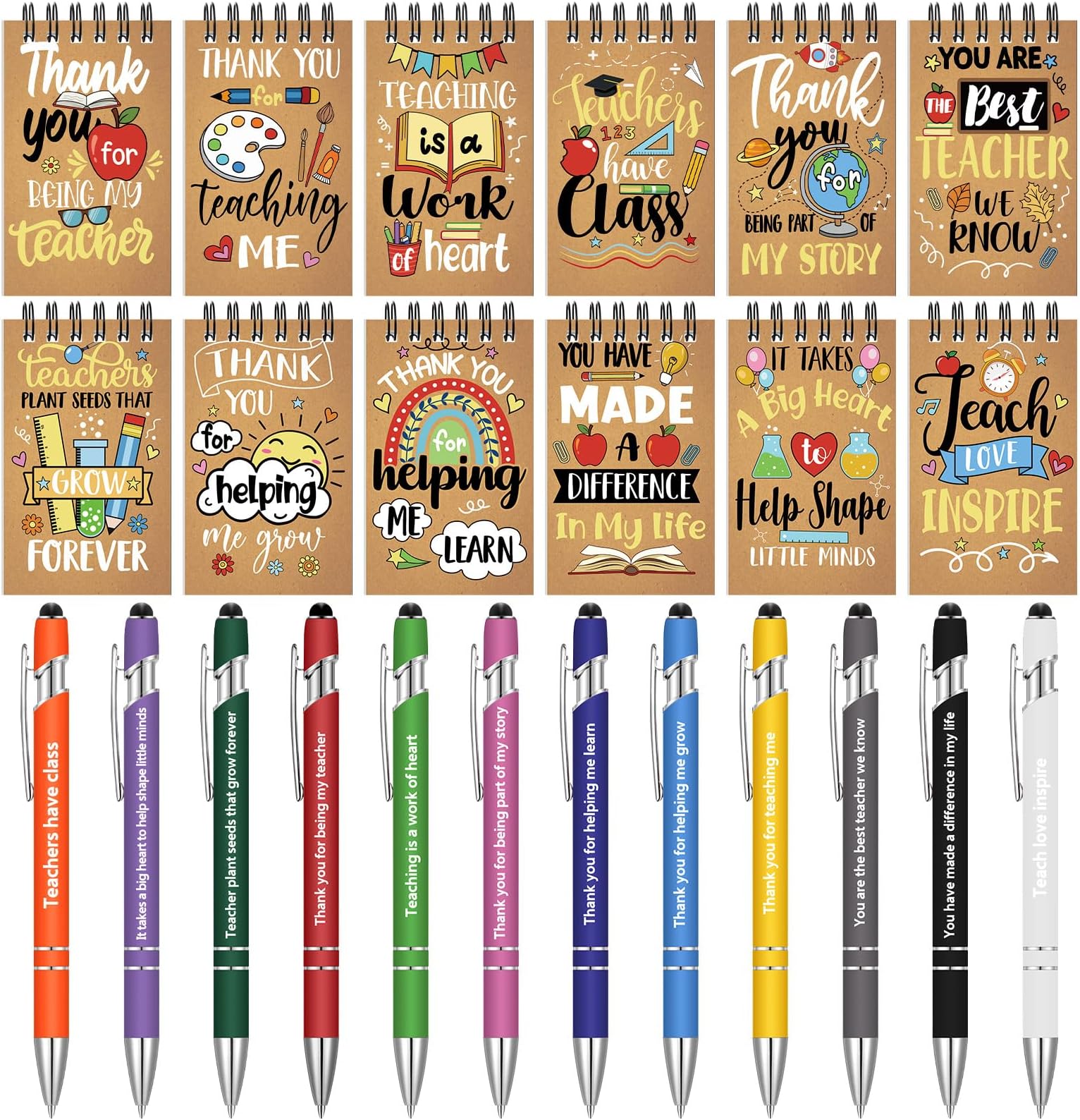 Spiareal 24 Pcs Funny Pens Notepads for Teacher Nurse Christian Theme Appreciation Gifts Bulk Motivational Negative Inspirational Notepad Ballpoint Pens for Nurse Teachers Office Supplies (Kraft)
