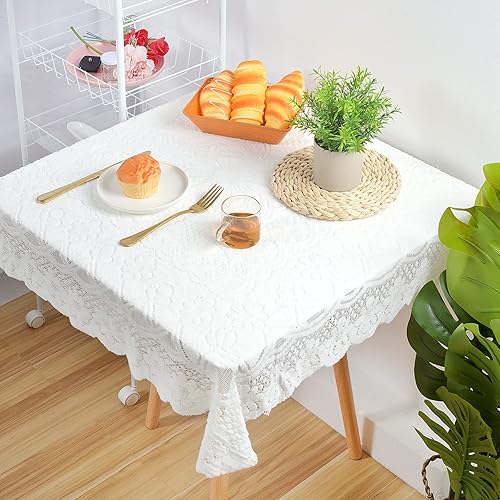 Miniatura 7 de WANGDEFA Mantel redondo pequeño de 4 piezas, mantel redondo pequeño de macramé con patrón floral para cenas, bodas (35 x 35 pulgadas) (4, redondo)