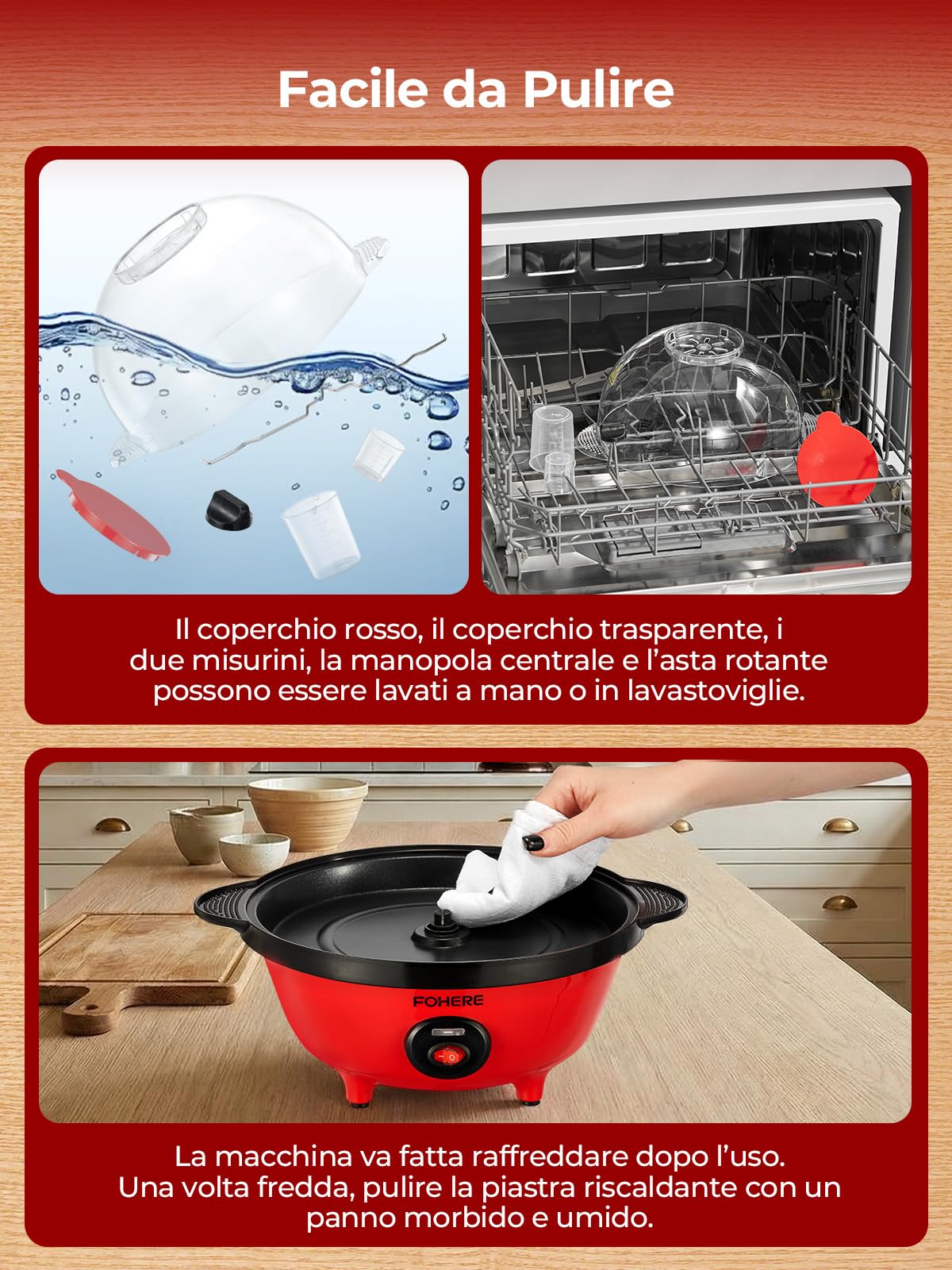 FOHERE 4,5L Macchina Popcorn, 700W Macchina per Pop Corn Include 2 Misurini per Chicchi di Mais, Zucchero e Olio, Agitazione Automatica Pop Corn Macchina per le Vacanze e le Serate al Cinema