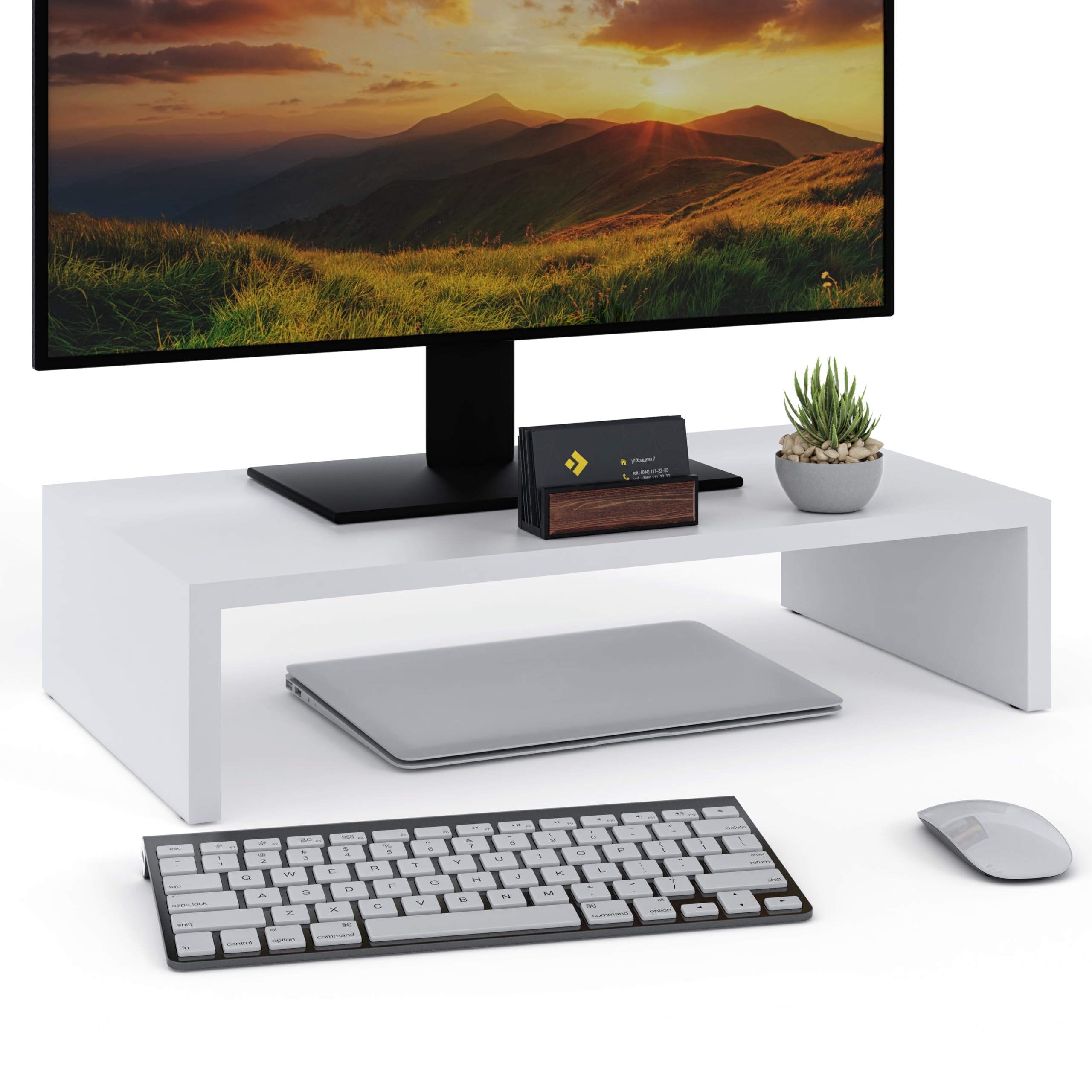 Comfortcove White Monitor Stand, 1 Tier Computer Monitor Riser, Laptop Stand, Computer Stand With Storage Shelf, Ideal For Your Home Office,