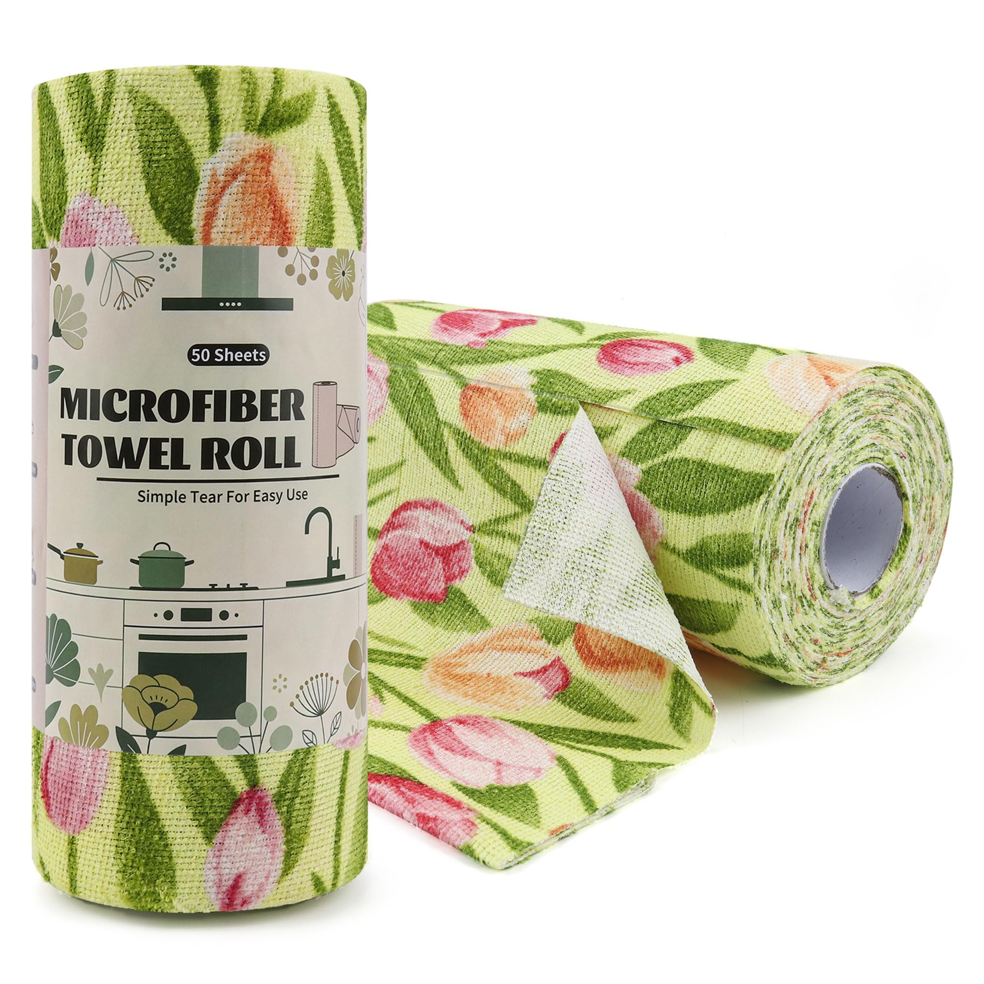 Microfiber Cleaning Cloth Roll -50 Pack, Reusable Paper Towels 10×10"