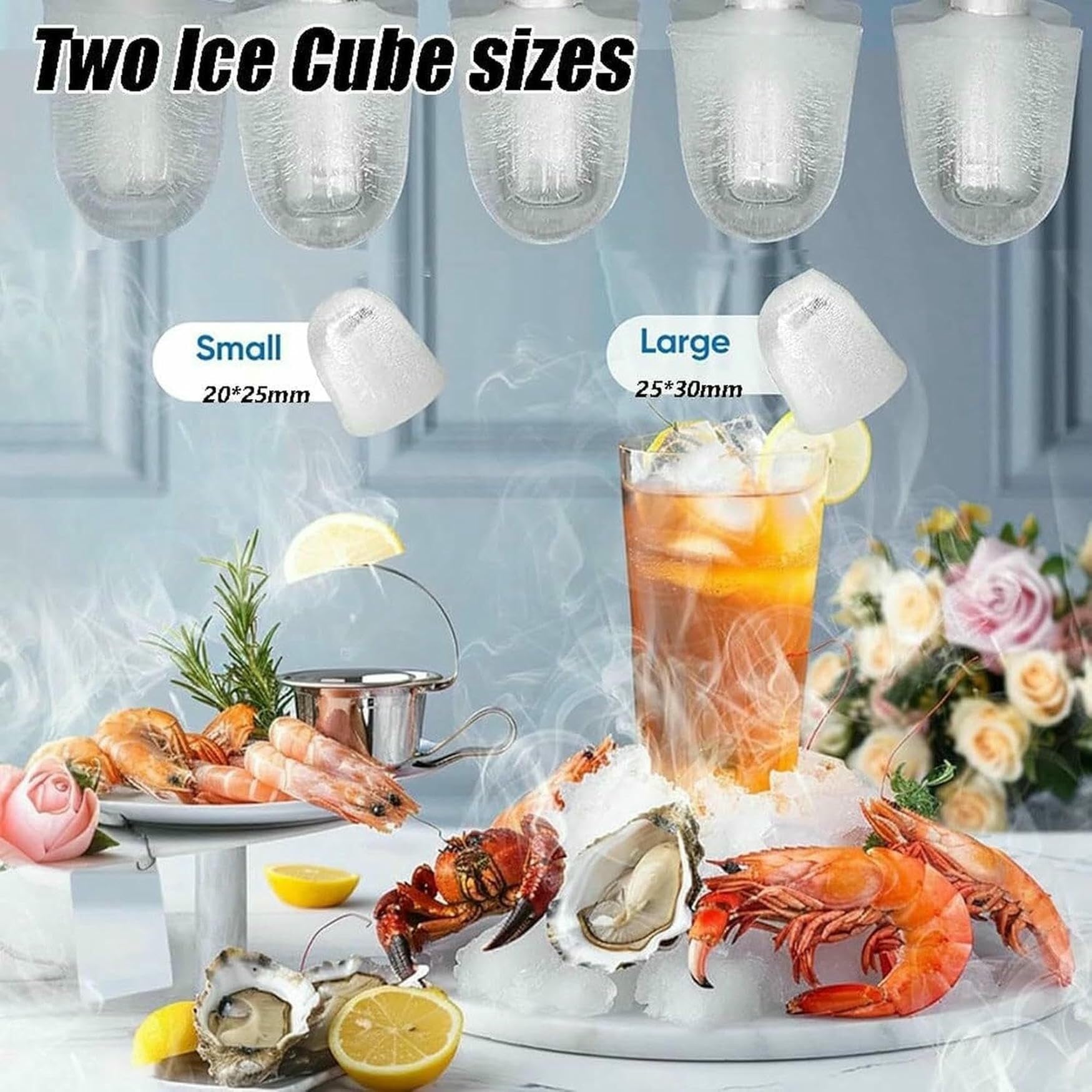 Produttore di ghiaccio da banco compatto, produce 9 cubetti di ghiaccio proiettile in pochi minuti, unità portatile auto-pellente con maniglia, cesto di ghiaccio e scoop per Home Kitchen Office Bar Pa