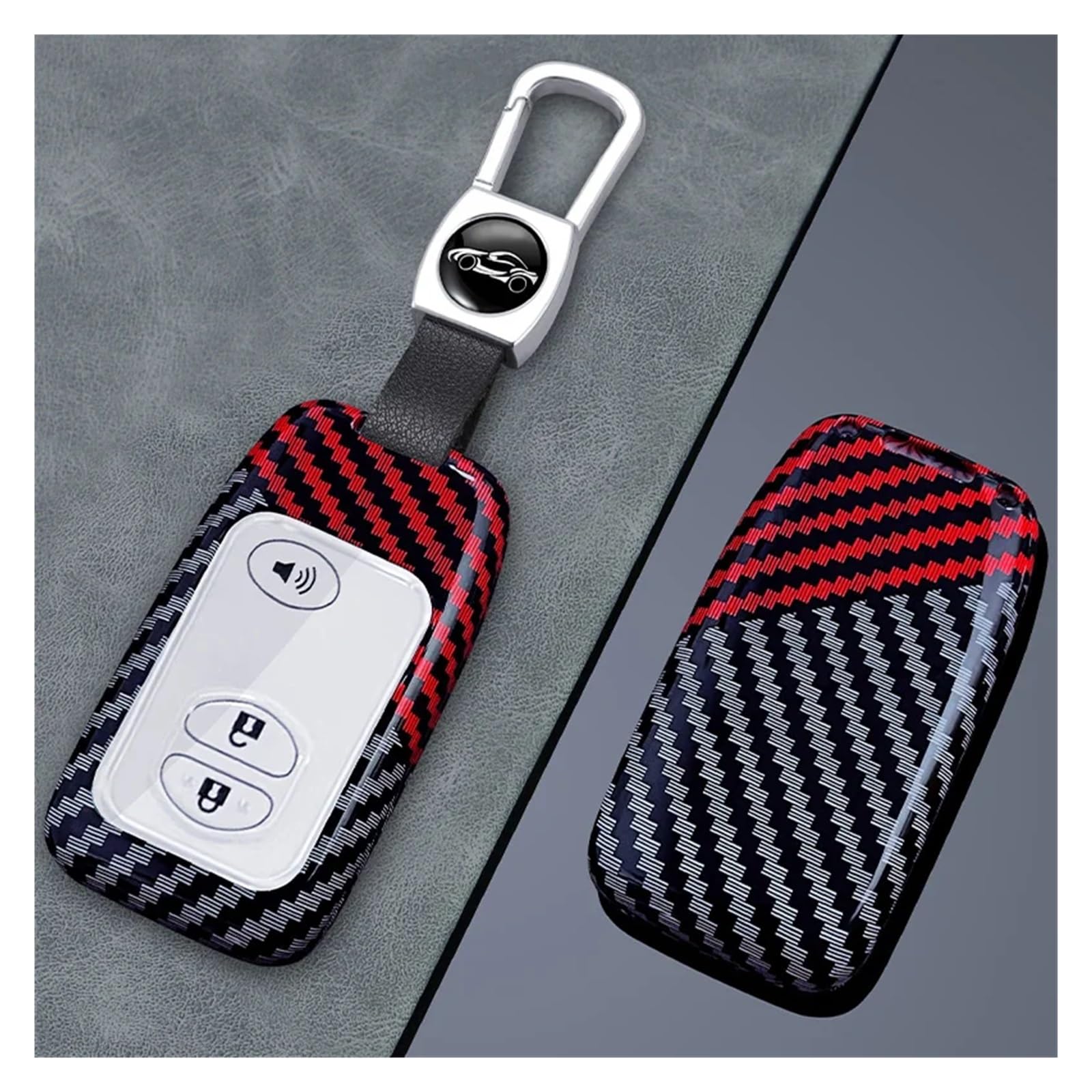 cáscara Llave Coche para Toyota Aqua RAV4 Land Cruiser Camry Prado Corolla Prius 2013 2014 2 3 Botones De Fibra De Carbono Funda para Llave De Coche Llavero(A Style Red Set 1)