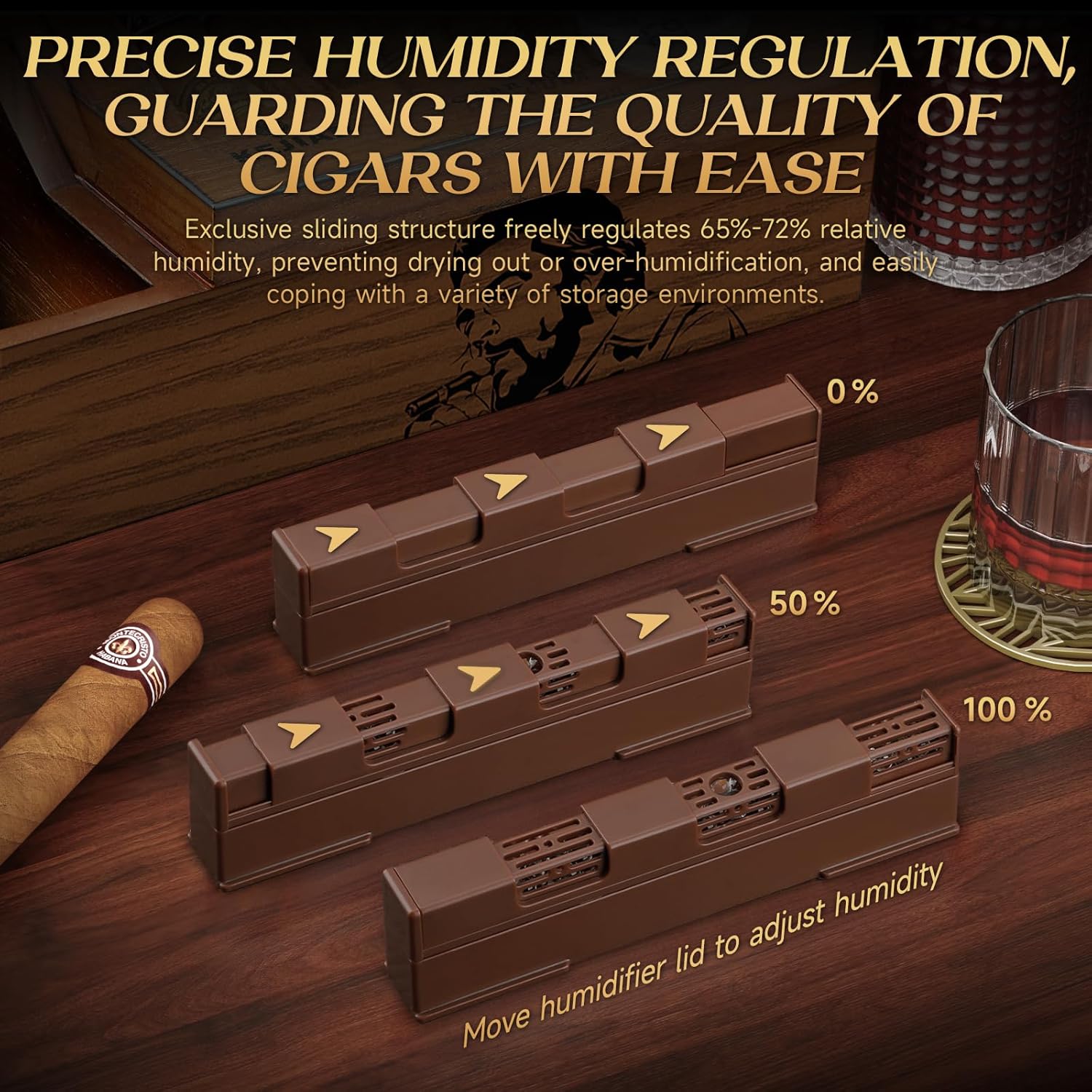Cigar Humidor, Glass Top Cedar Desktop Cigar Humidors Case with 2 Side Humidor Accessories Boxes with Cigar Cutter, Hole Punch, Humidifier, and Digital Hygrometer Cigar Set, Cigar Gifts for Men - Image 6