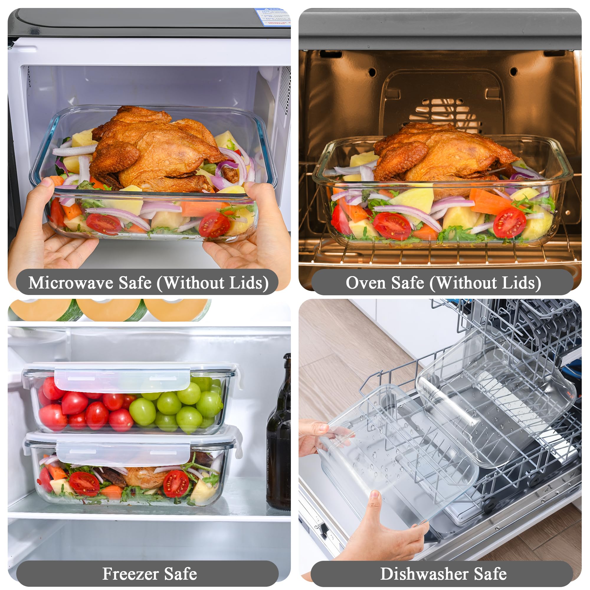 GEHE 2 Pack 2300 ml Große Glasbehälter Sets mit Deckeln, Glas Mahlzeit Vorbereitung Boxen - Speicherung Lebensmittel, Backen, Dicht, Gefrierschrank, Mikrowelle & Ofen Safe