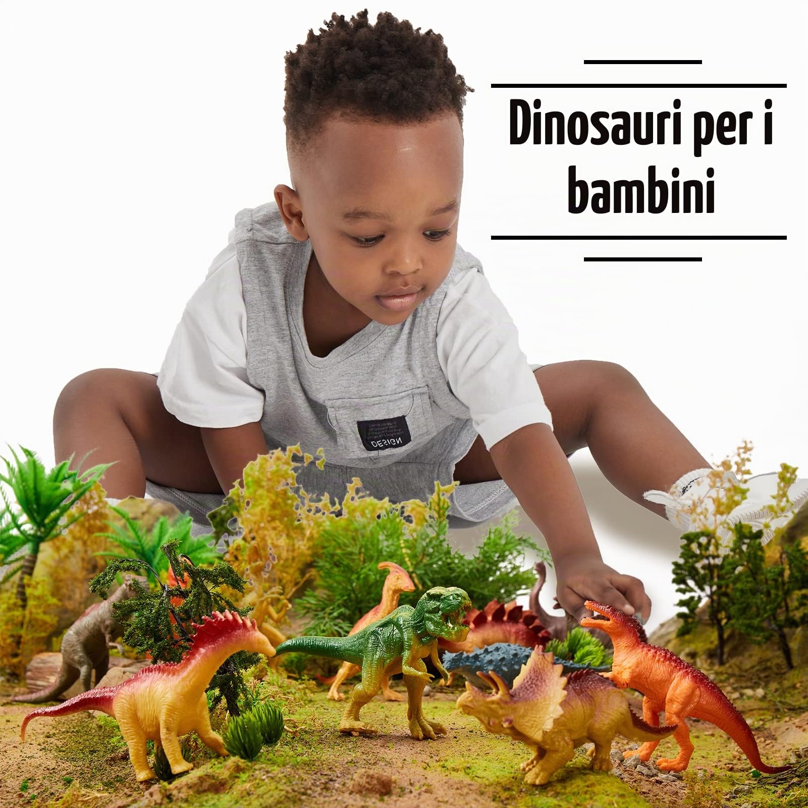 TOEY PLAY 12 Pezzi Dinosauro Giocattolo Gigante, Figure Dinosauri Set con Alberi, T-Rex, Triceratop, Giochi Dinosauri 3 4 5 6 Anni, Regalo per Bambini Ragazzi Ragazze