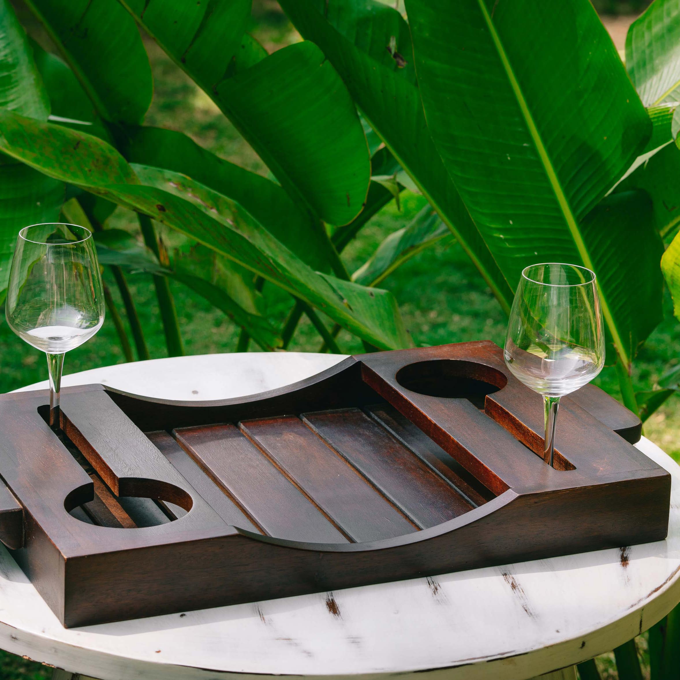 Araana Home Wooden Wine Serving Tray with Wine Bottle Holders | Perfect for Entertaining & Gatherings | Durable Kitchen Accessory for Snacks, Beverages & Elegant Dining 1