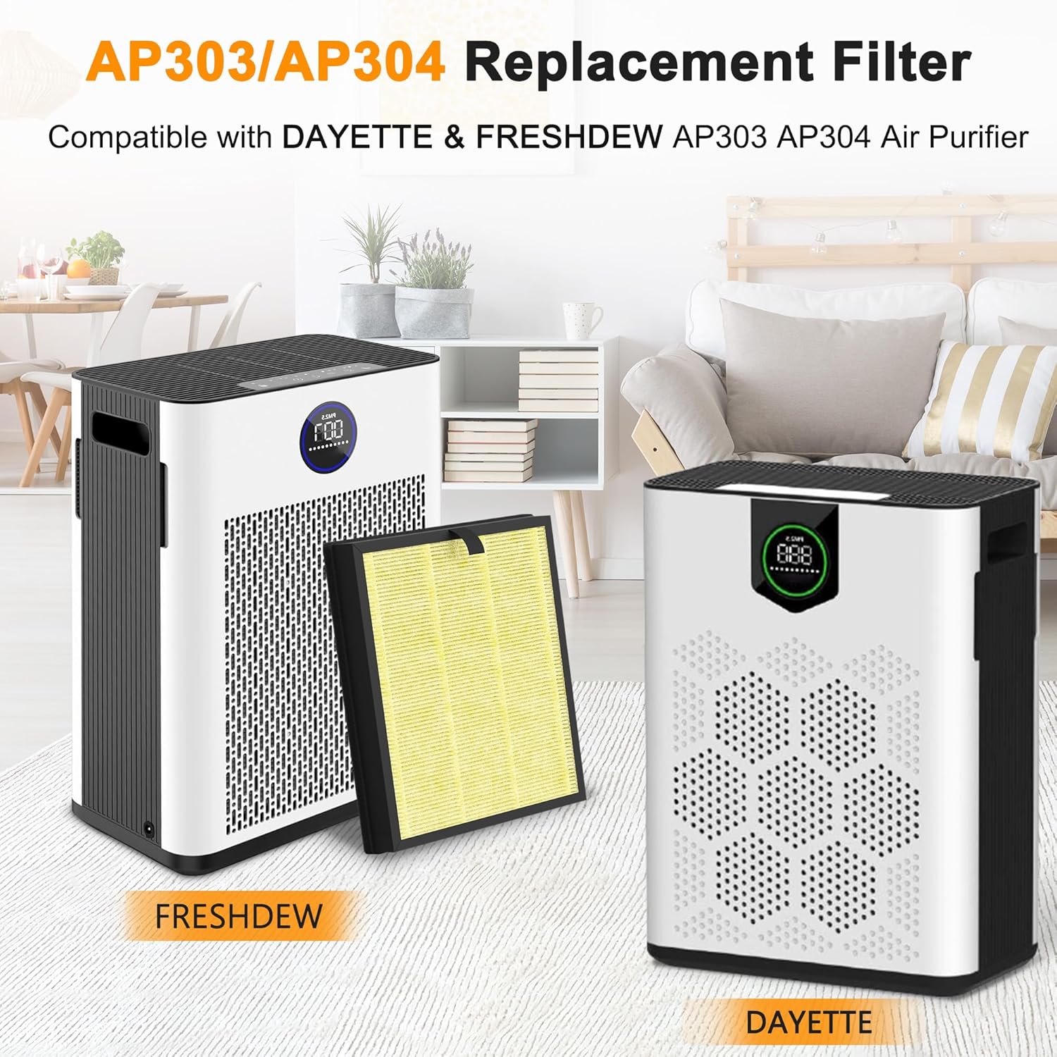 AP303 AP304 Replacement Filters, Compatible with DAYETTE & FRESHDEW Air Purifier AP303/AP304, H14 HEPA Filter with Activated Carbon, 4 Pack (Pet Filter) - Image 2