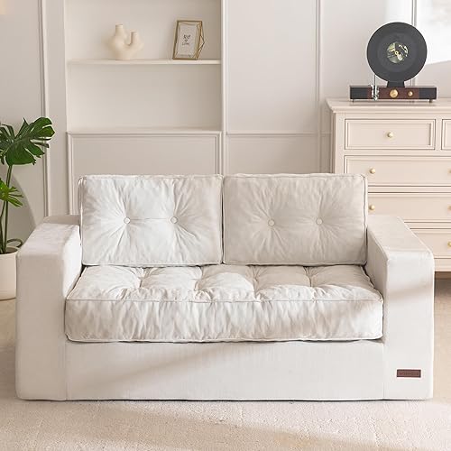 MAXYOYO Boneless Sofa Couch, Loveseat Sofa for Small Space, Tufted 2-Seater Floor Couch Bean Bag Chair for Living Room Bedroom Apartment, Sofa in a Box, No Assembly Needed, Grey