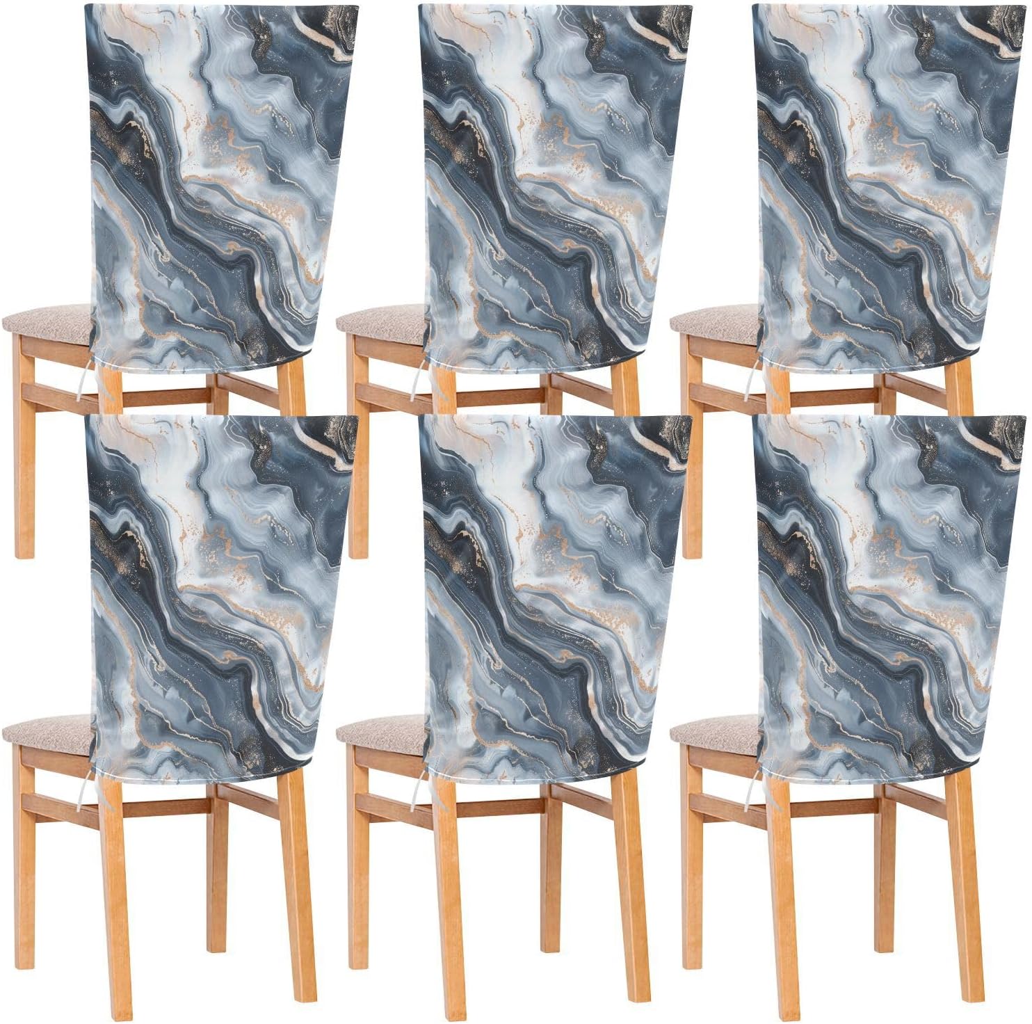 ALAZA Marble in Navy Blue White Color Chair Back Cover Set of 6, Washable Reusable Removable Chair Slipcovers Decorative Chair Cover for Home Kitchen Wedding Party