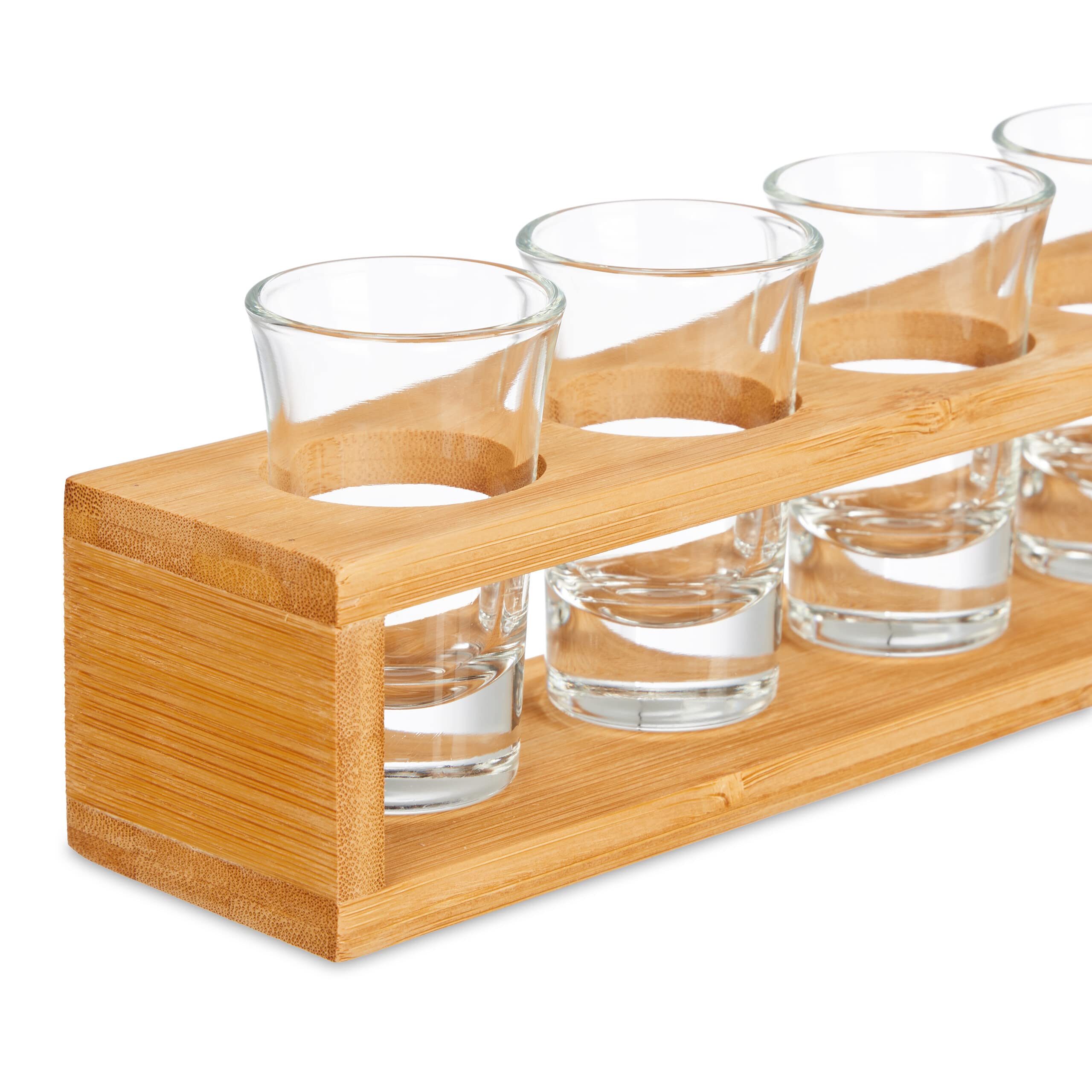 Relaxdays Deska do wódki z 6 kieliszkami do wódki, 4 cl, deska do wódki z bambusa, pomysł na prezent, uchwyt na kieliszek do wódki, naturalna