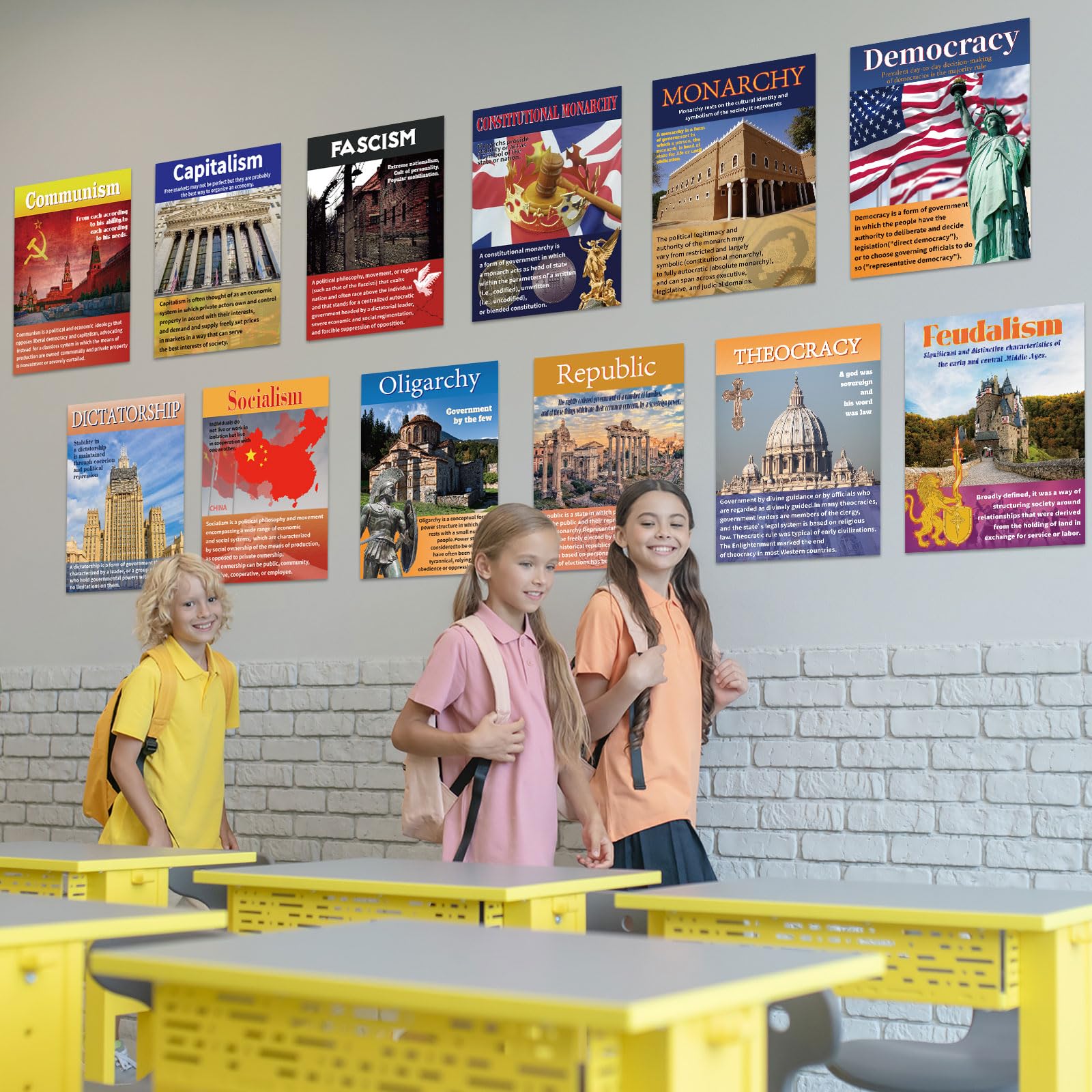 Set 12 Poster Didattici Pasimy – Forme Di Governo E Ideologie Economiche – 36x28 Cm – Per Scuola Media E Superiore – Laminati Impermeabili