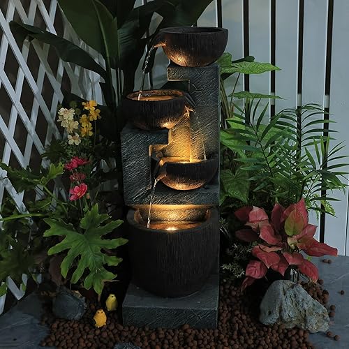 Miniatura 1 de Fuente de agua para jardín interior y exterior  Moderna fuente interior de pie para exteriores de 35.8 pulgadas con luces LED, bomba de resina para