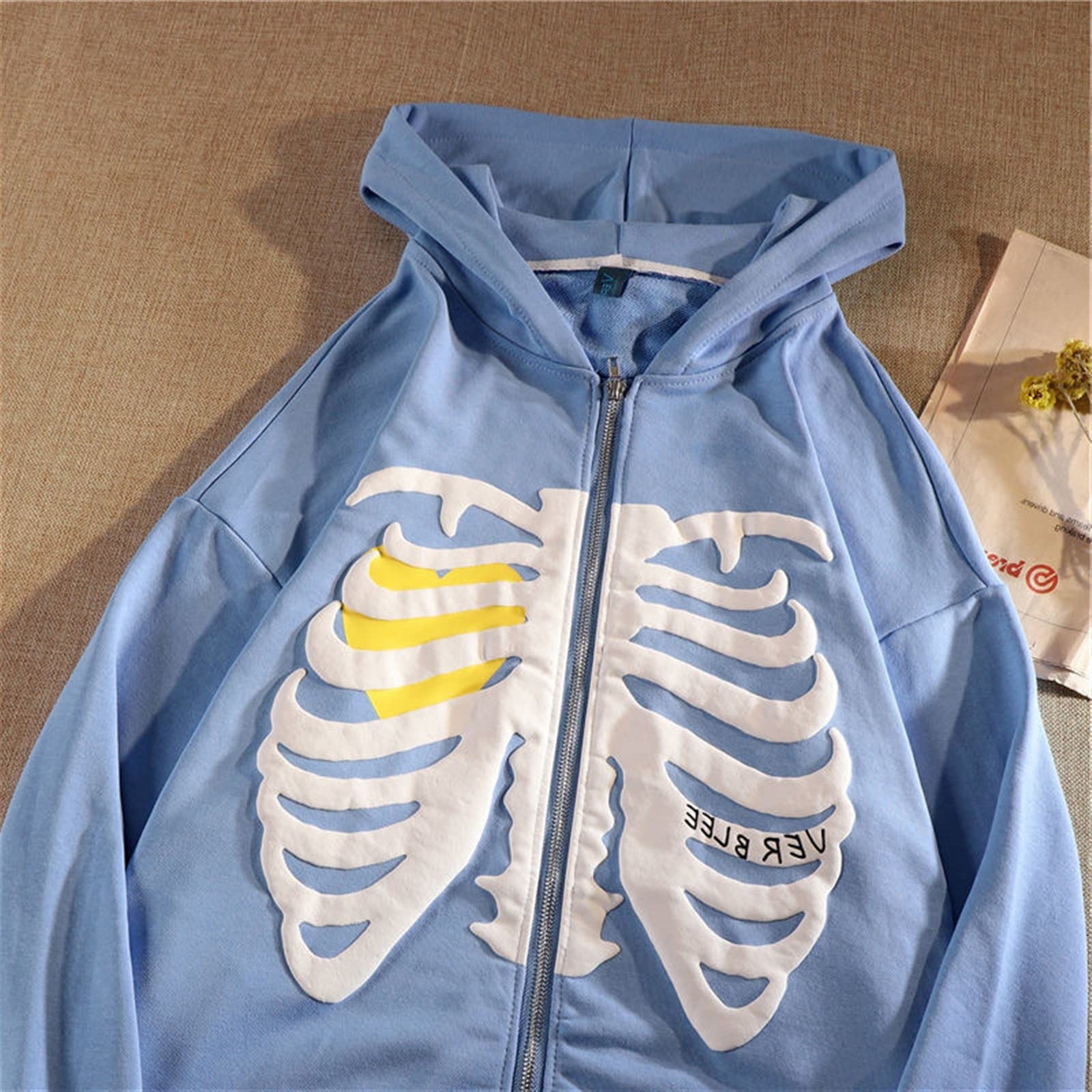 Women Y2K Hoodie Oversized Zip Up Long Sleeve Top Skull Skeleton Graphic  Print Vintage Streetwear Sweatshirt (Color : Blue, Size : Large) :  Amazon.ca: ...