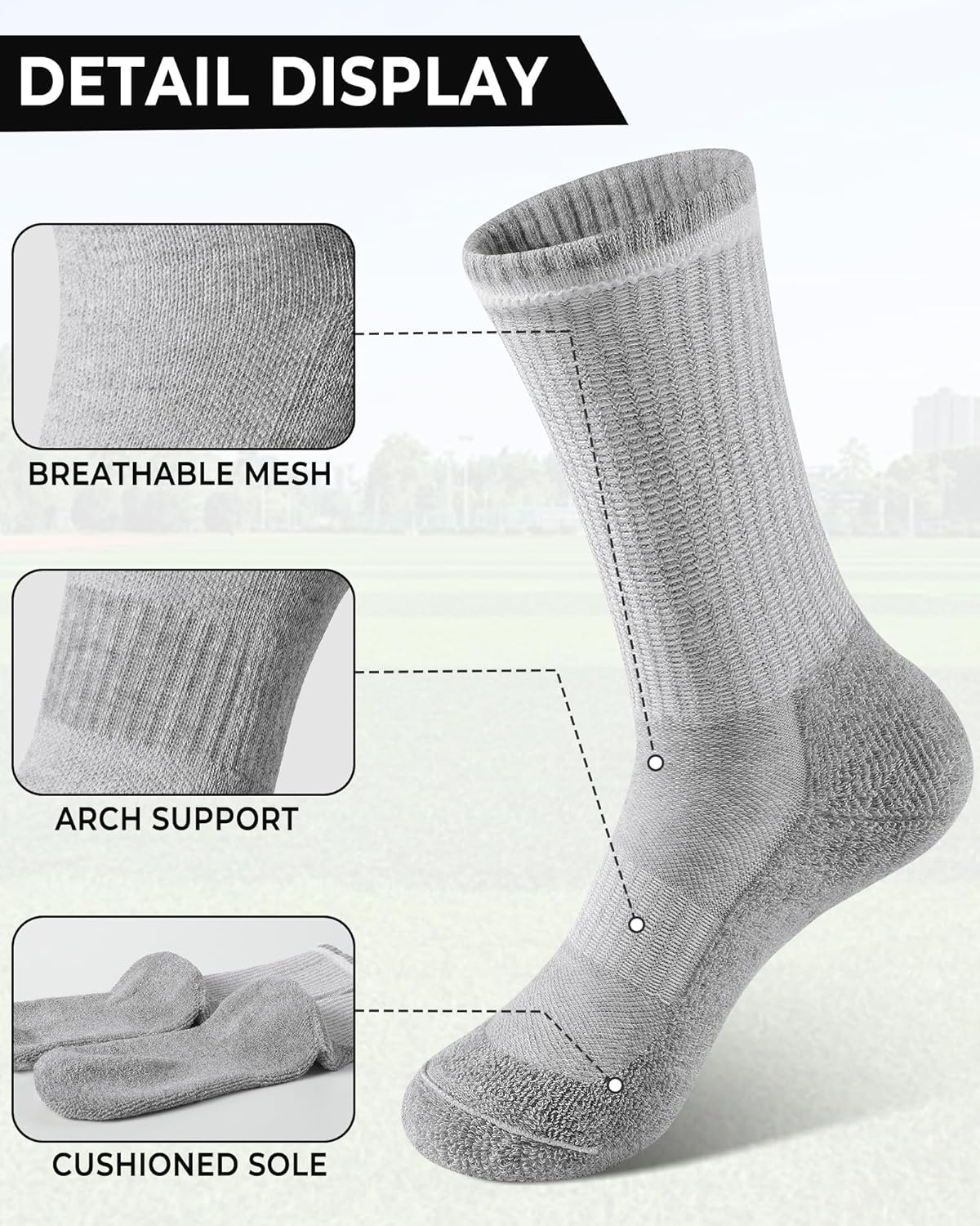 BOOPH 6 Pairs Kids Crew Socks Boys Girls Athletic Cushioned Hiking Socks Warm Soft Running Socks - Image 5