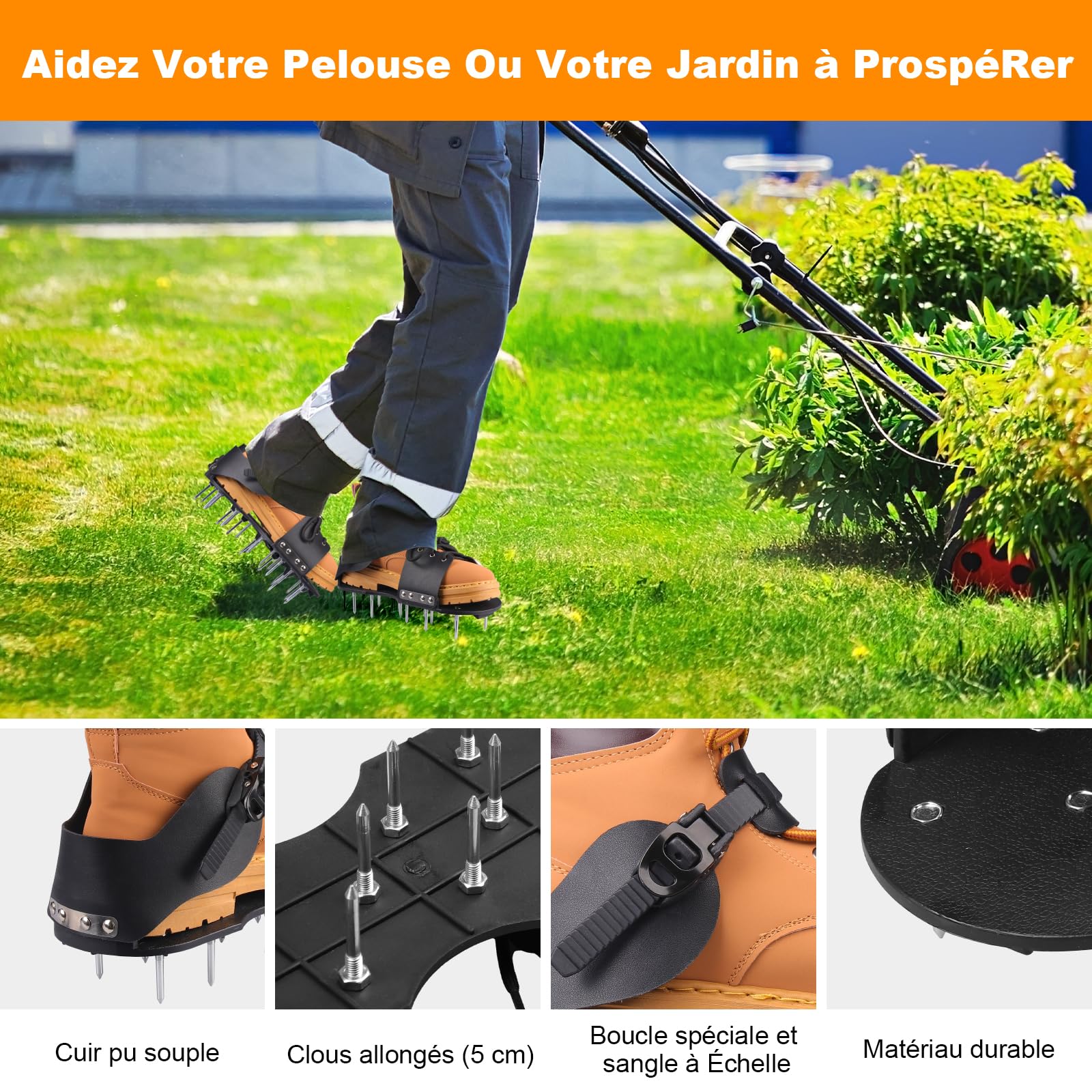 Aérateur Pelouse Chaussure, Aérateur de Gazon Chaussures Utiles, Chaussures pour Gazon- Réglable Grâce à des Sangles pour Terrasses Jardin Sol Pelouses Amélioration de la Qualité du Sol