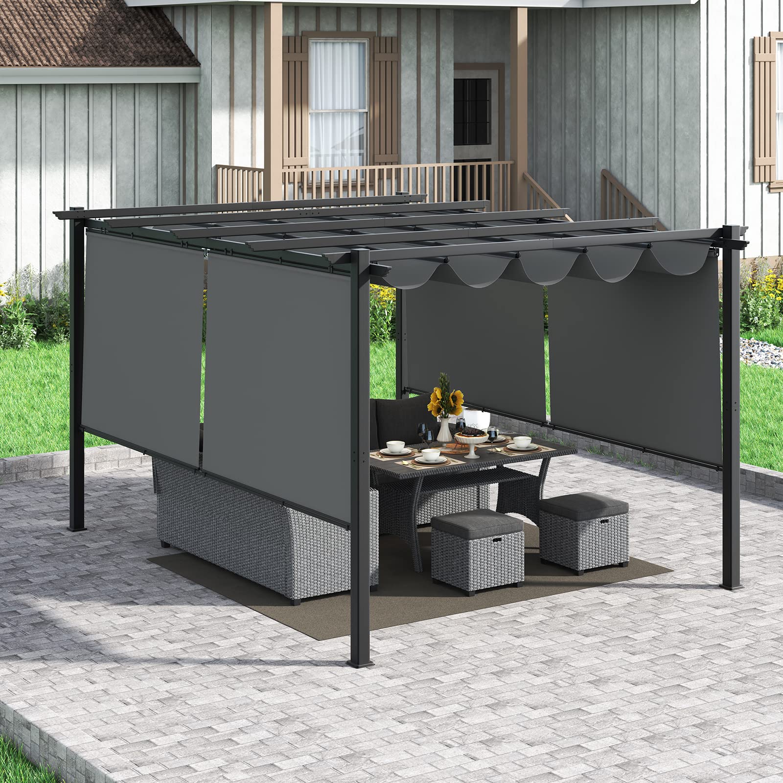 Buy 10x13 Ft Aluminum Outdoor Retractable Pergola with WeatherResistant Canopy, Patio Pergolas