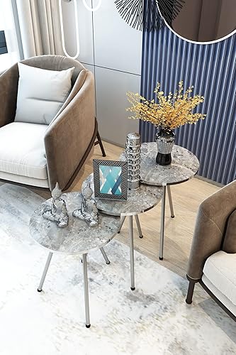 Miniatura 10 de Juego de 3 mesas anidadas, mesas auxiliares redondas apilables para espacios pequeños, mesita de noche para sala de estar, dormitorio, sala de
