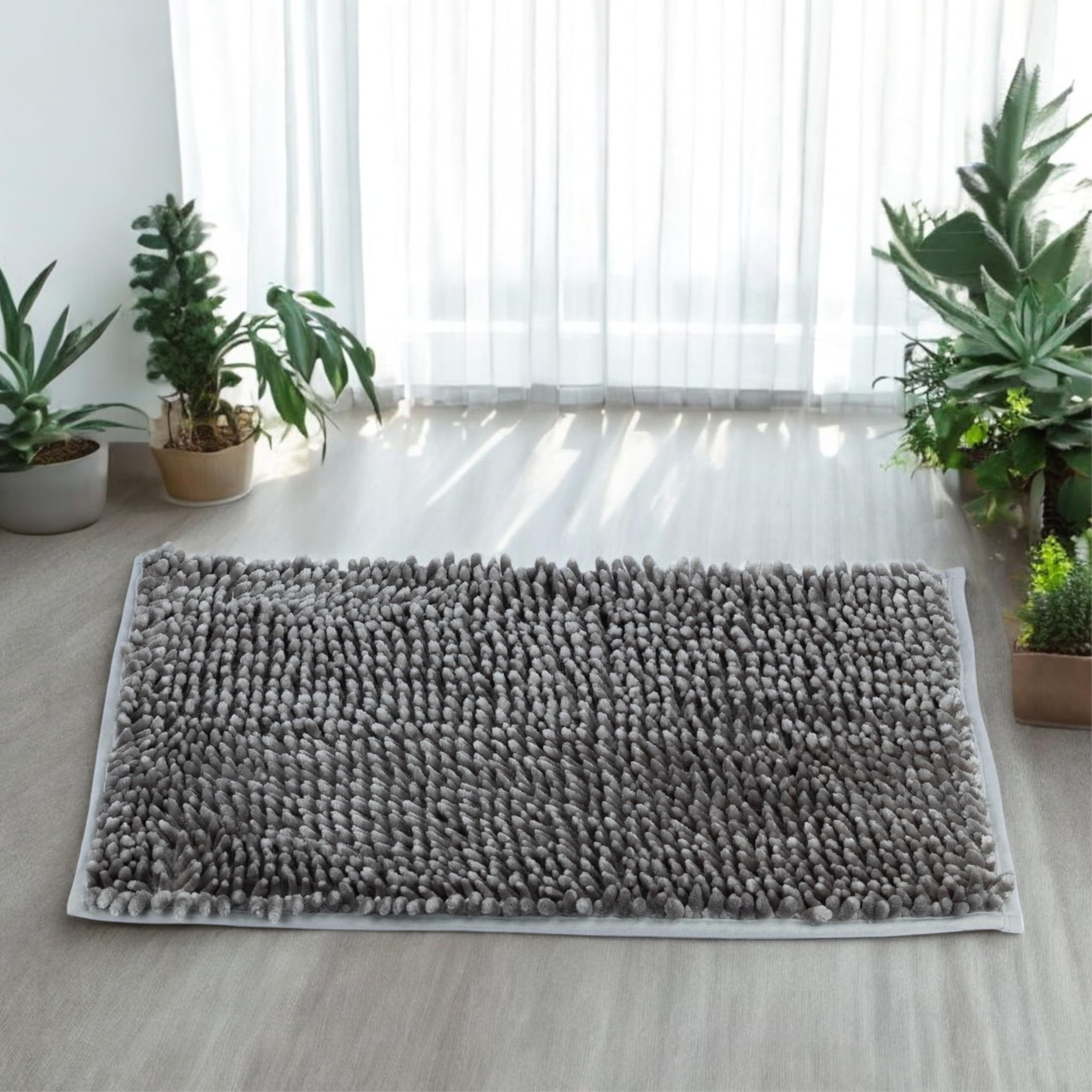 Microfiber Striped Rectangle Shaped Anti-Skid Bath Mats|Soft & Super Absorbent Mats for Shower|Washable, Non-Slip & Quick-Drying Mat 1PC (Grey)