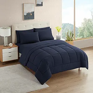California King Comforter Set - Soft & Breathable 7-Piece Bedding Collection - 1 Comforter, 1 Fitted Sheet, 1 Flat, 4 Pillowcases - Deep Pocket - Premium Quality - Ideal for All Seasons, Navy