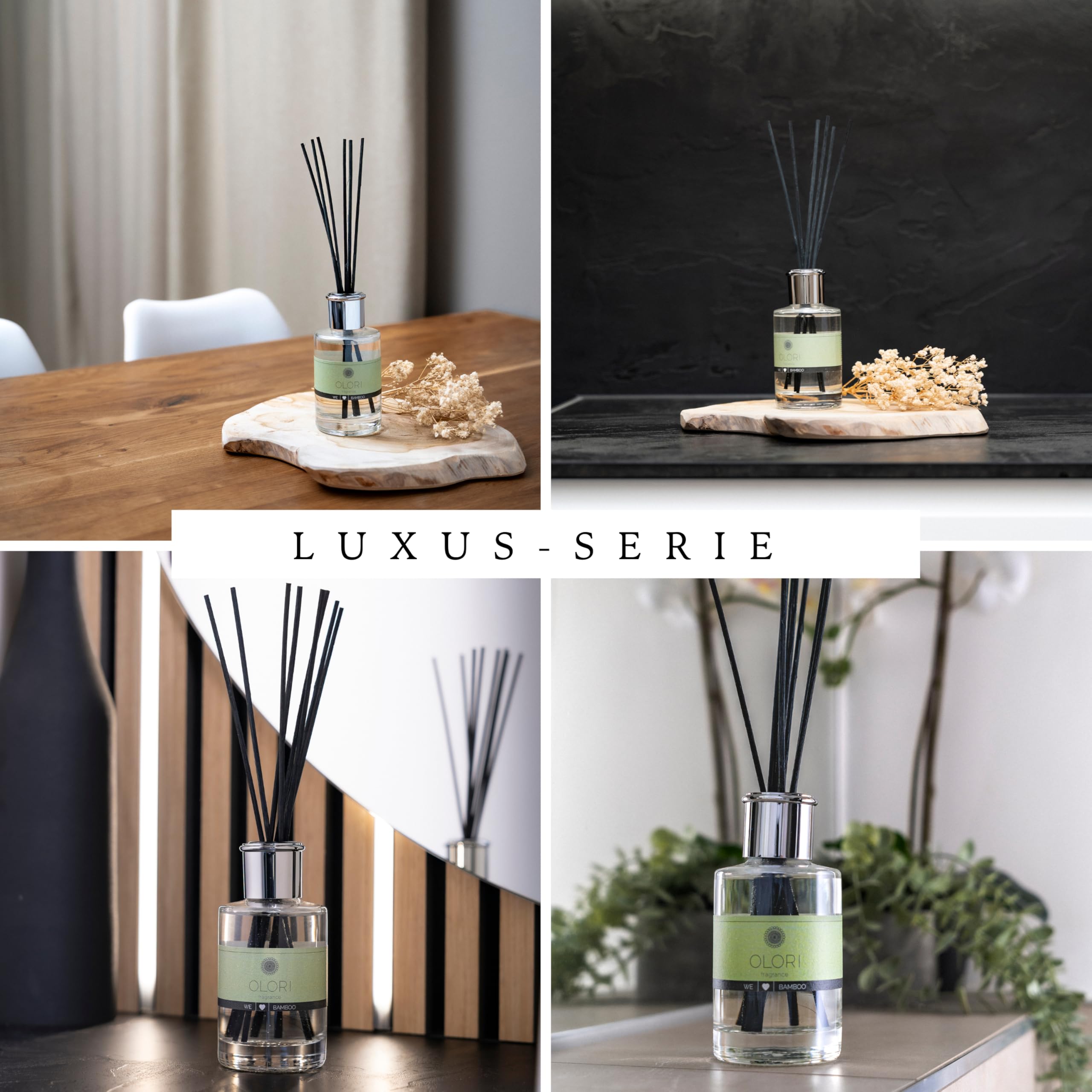 Luxus Raumduft "Bamboo" Nachfüller inkl. 10 Rattan-Stäbchen mit ätherischen Ölen - Extra langanhaltende Formel - Nachfüllflasche im Set mit Duftstäbchen (500ml, Duft: blumig, zitrus, frisch)