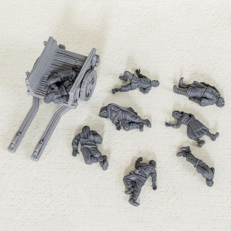 de cadáveres, miniaturas DND sin pintar, accesorios de rol de mesa-AS685 | Miniaturas de cadáveres de fantasía a escala de 28 mm con carro de madera para mazmorras y dragones, accesorio de juego de rol TTRPG para DMS