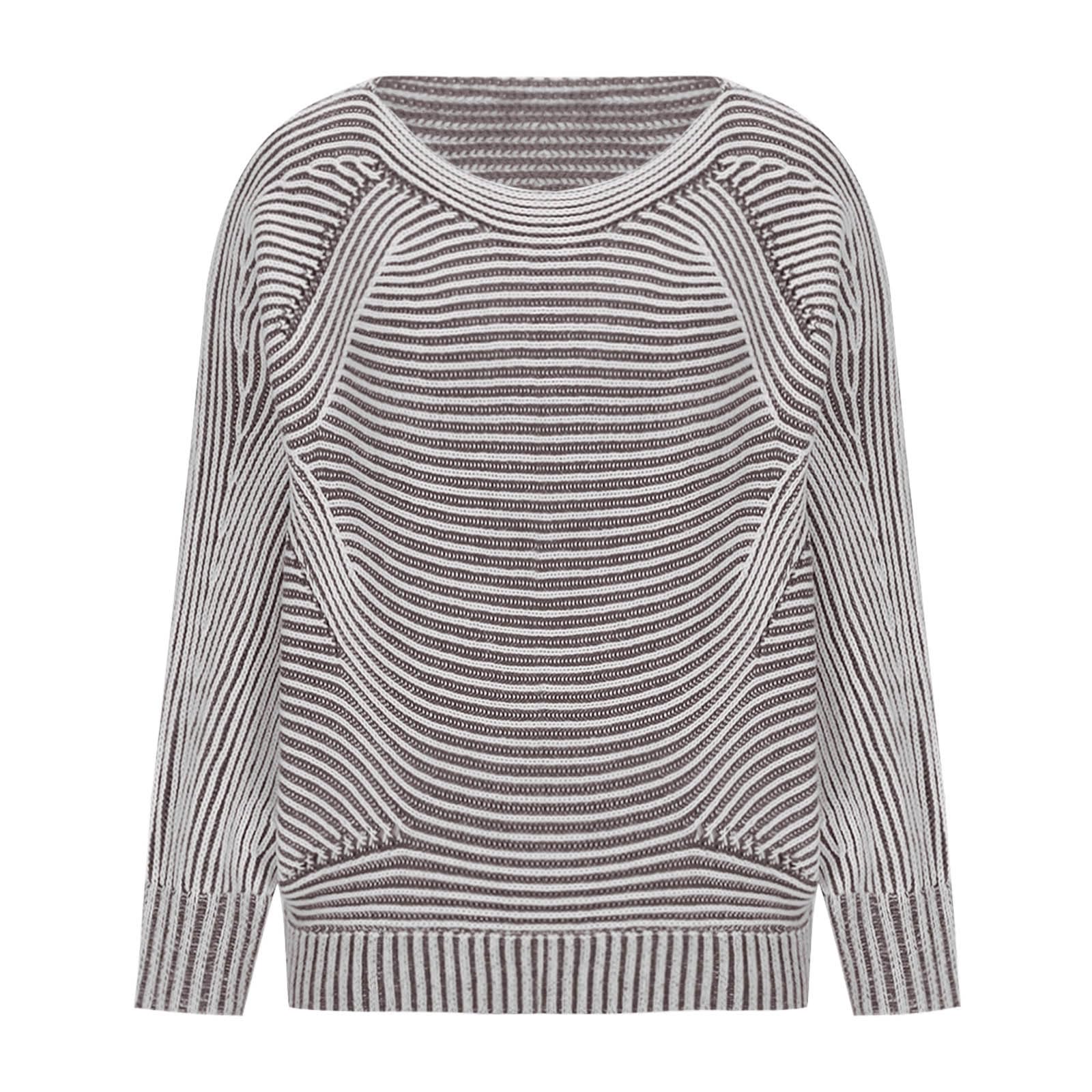 Womens Sweaters Long Sleeve Crew Neck Loose Comfy Casual Striped Warm Tops Fashion for Fall and Winter Outdoor