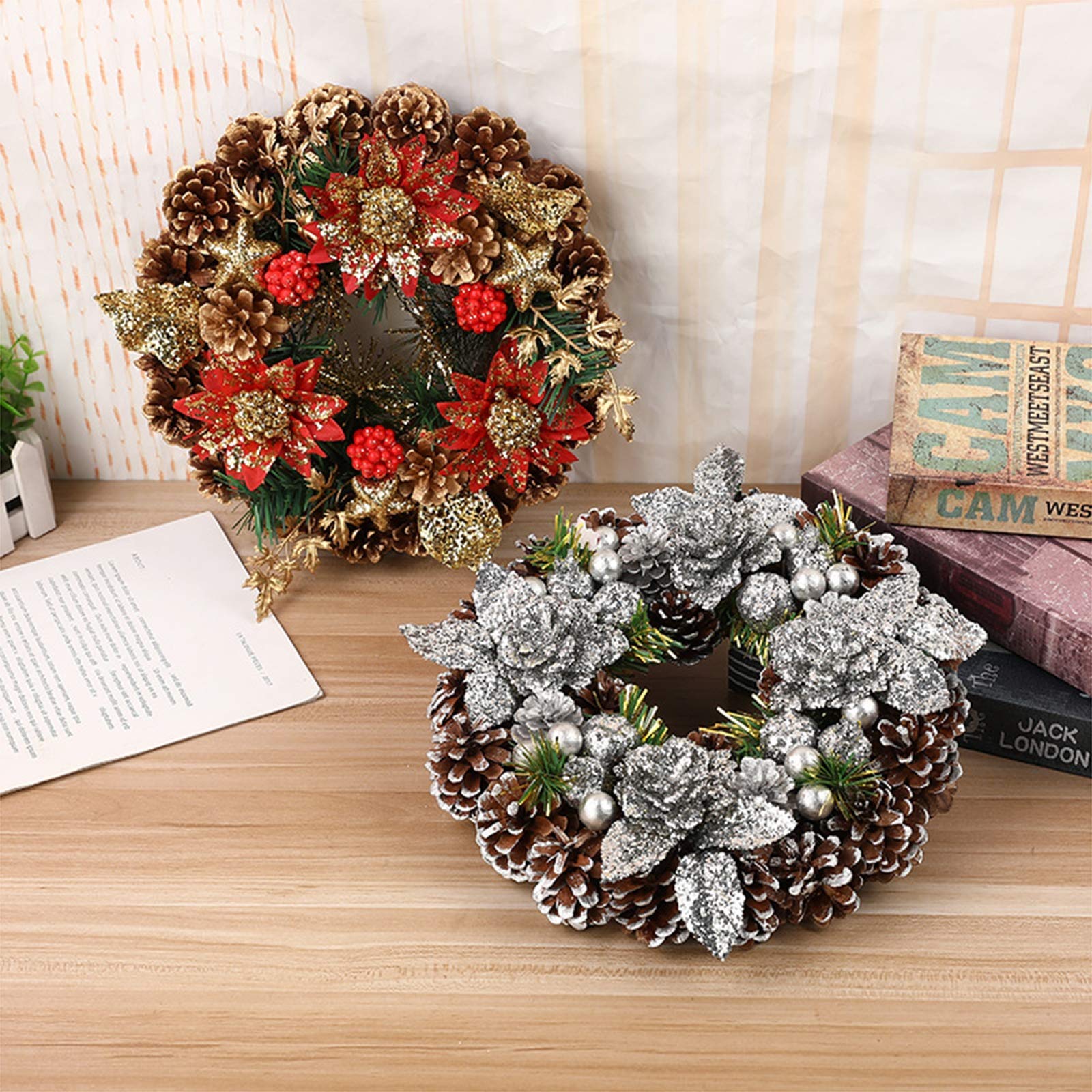 MIAOXIAO Weihnachtskranz künstlicher Blumen Türkranz Weihnachten Kranz mit Handgefertigter Dekoration Kranz,A