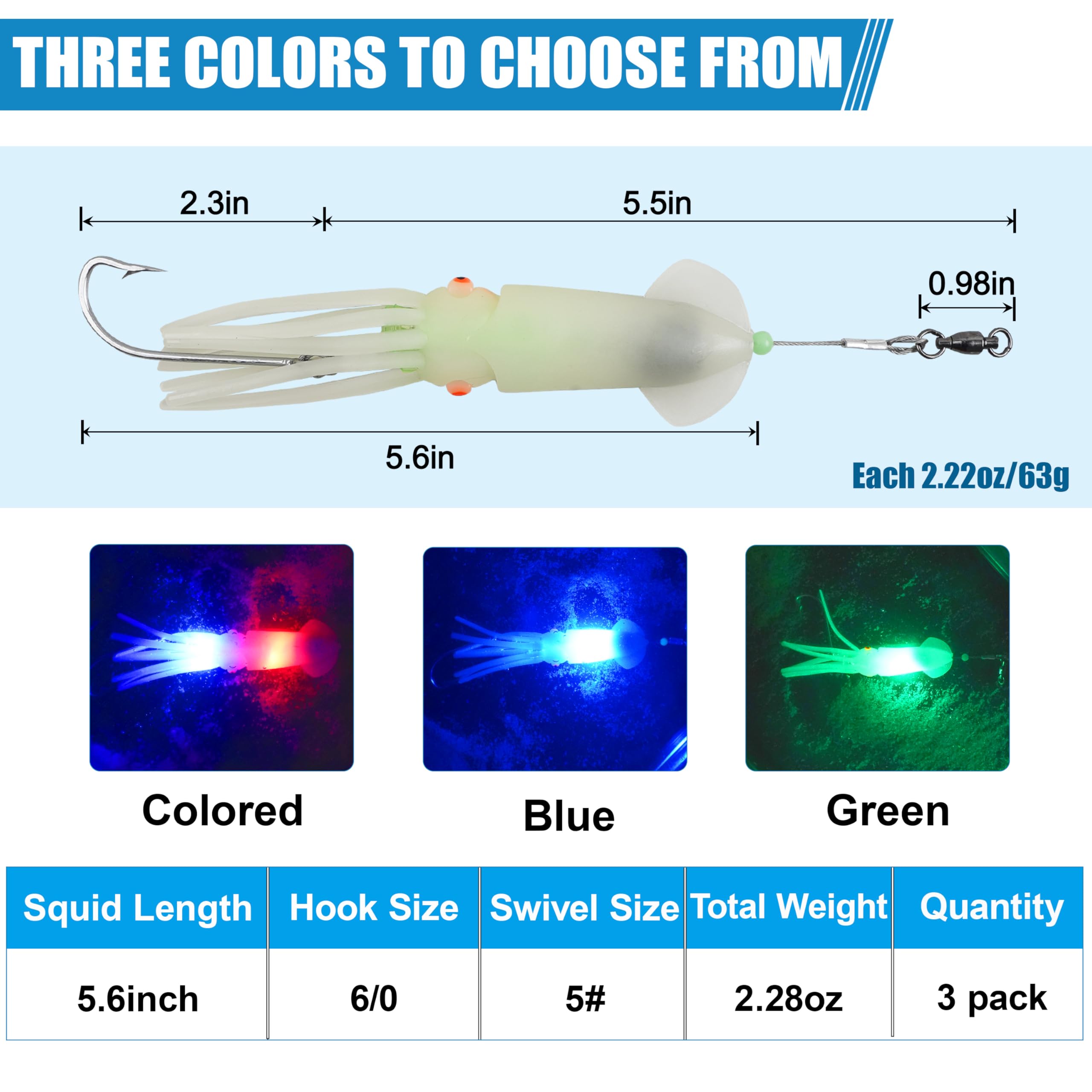 Señuelos de pesca de calamar de agua salada de 9 pulgadas, señuelos iluminados con LED, señuelo de calamar brillante mejorado, cebo de pesca de agua salada, señuelos LED de pesca de mar profundo con