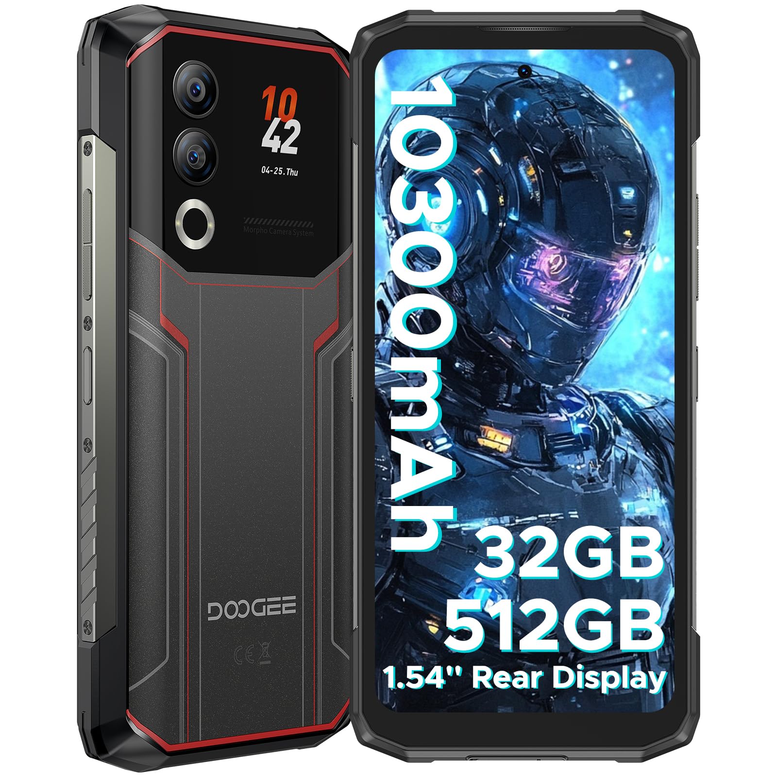 DOOGEE Blade 20 Ultra Rugged Phone Unlocked,32GB+512GB,10300mAh Large Battery Rugged Smartphone with 1.54"IPS Rear Display,6.6"HD+90Hz Android 14,50MP+8MP,IP68/IP69K Waterproof Phones,Face ID/NFC/OTG