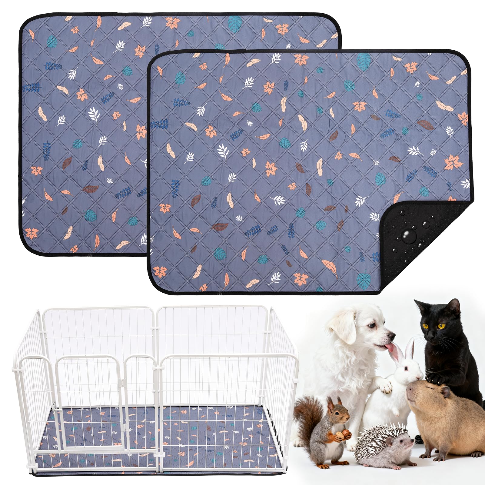 HOZKUY 2 Stück PIPI Pads 90x70cm für Meerschweinchen, wasserdichte & rutschfeste Unterlage mit 4 Lagen, super saugfähige, waschbare Wiederverwendbare Kleintiermatten für Hamster, Kaninchen, Welpen