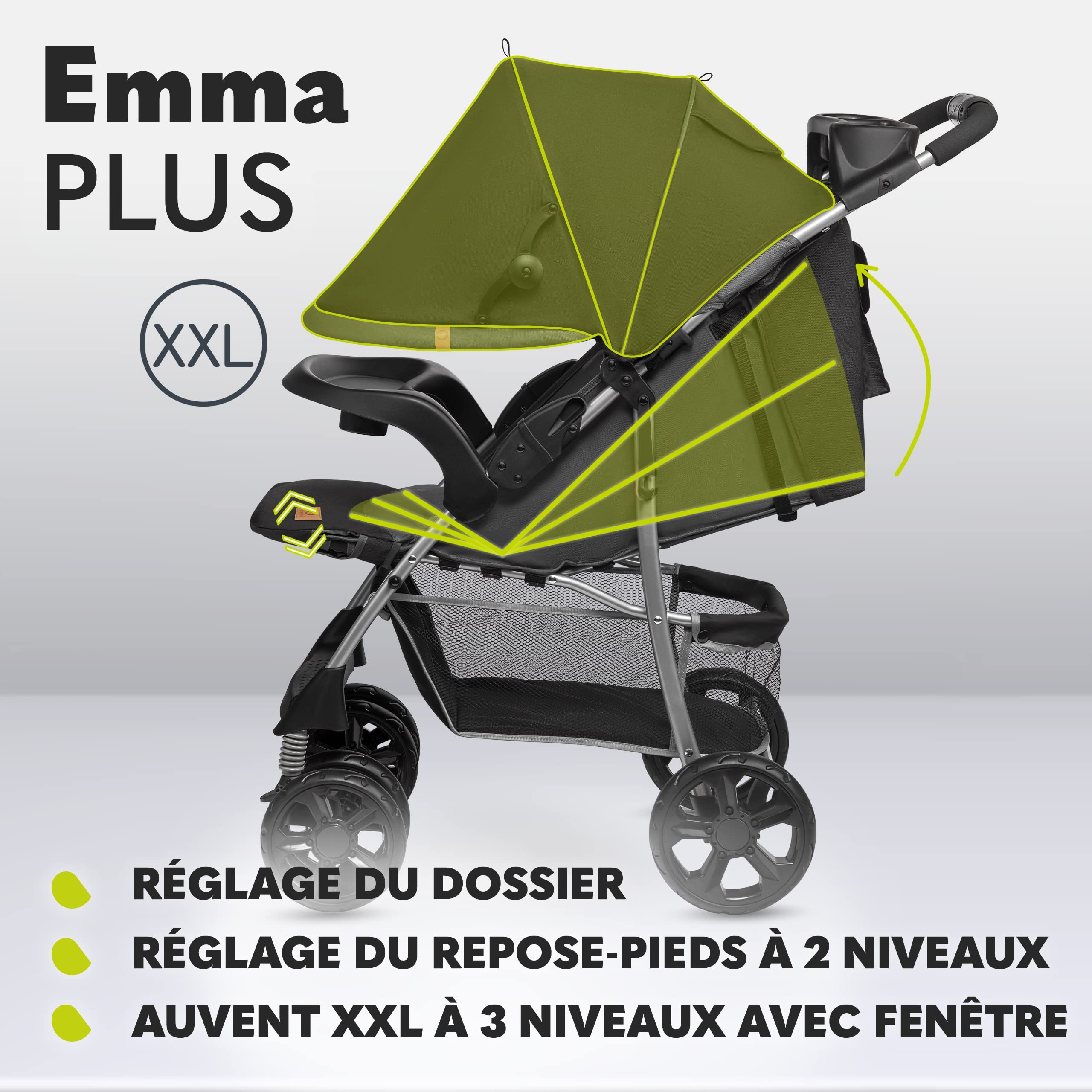 LIONELO Emma Plus poussette bébé 15 kg harnais 5 points pliage rapide amortisseurs sac inclus matelas STONE